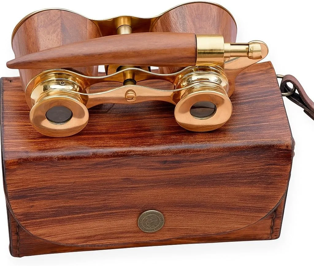 دوربین تئاتری با دسته، دوربین اپرا برای بزرگسالان و کودکان، دوربین اپرا با روکش چوب و برنج جامد