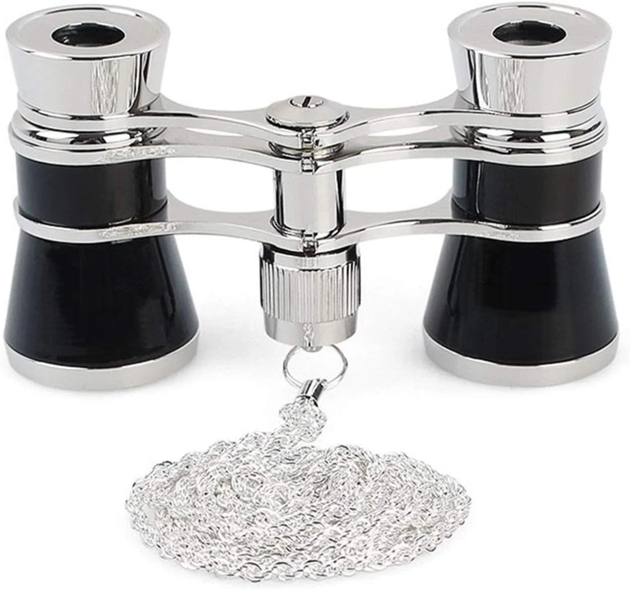 تک چشمی قابل حمل 3X25، دوربین تئاتر بدنه فلزی با زنجیر/دسته، لنز اپتیکال، طراحی رترو، هدیه برای بانوان و دختران (مشکی با زنجیر)