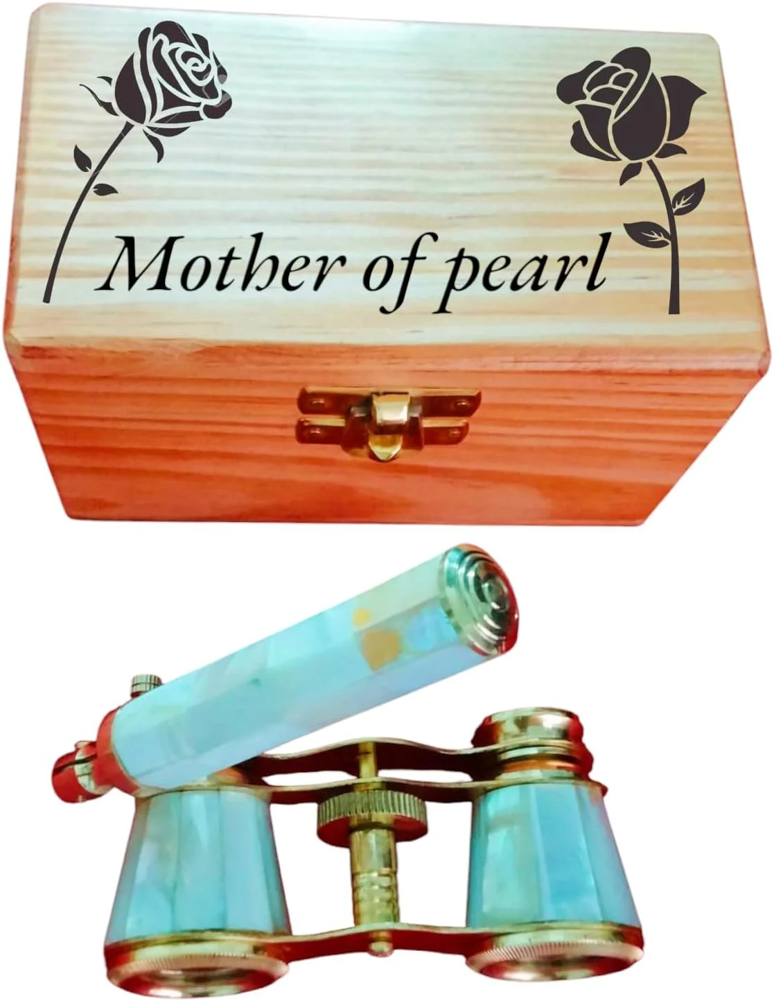 دوربین تئاتر مروارید با جعبه چوبی تزئینی، دوربین دوچشمی به سبک قدیمی