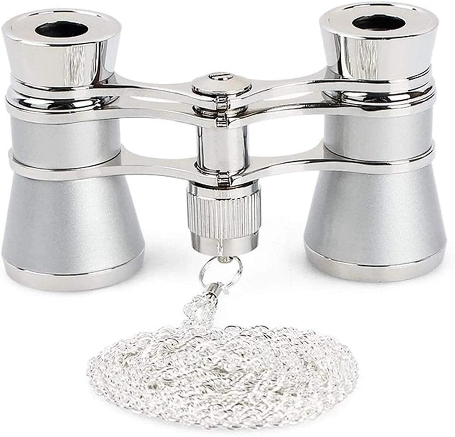 تلسکوپ تک چشمی با قدرت بالا 3X25، دوربین تئاتر با بدنه فلزی و زنجیر/دسته، لنز اپتیکال، طراحی رترو، مناسب بانوان و دختران، دید واضح (قرمز با دسته) (نقره ای با زنجیر)