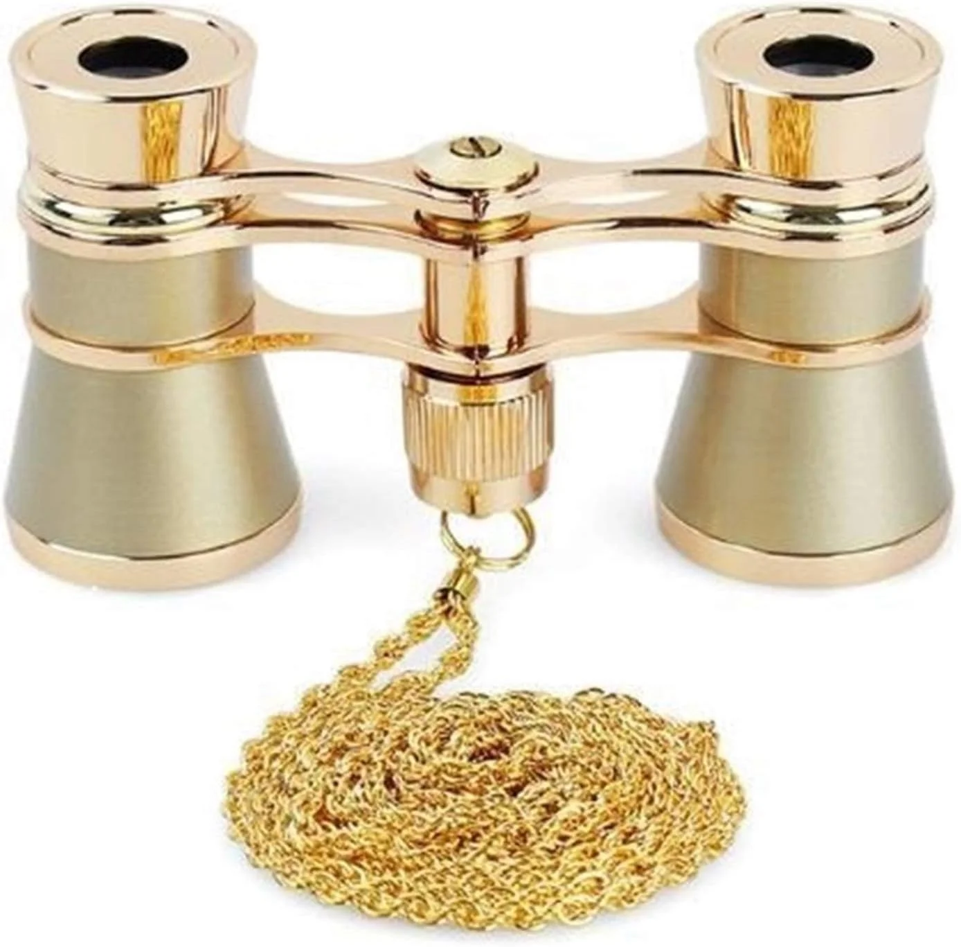 دوربین تئاتر تاشو 3 X 25 با بدنه فلزی و زنجیر، لنز اپتیکال، تک چشمی شفاف (طلایی)، هدیه ای برای بانوان