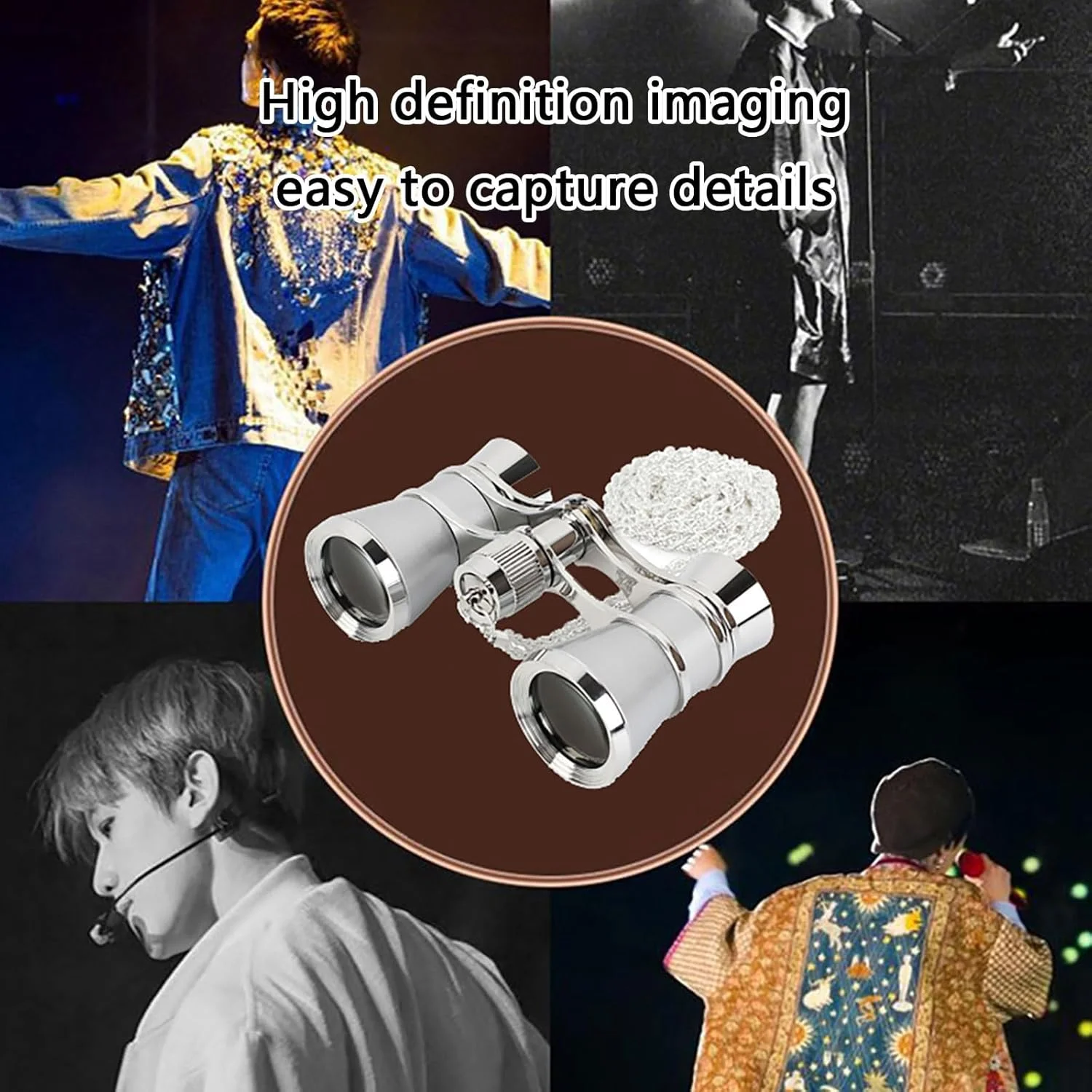 دوربین تئاتر کوچک قابل حمل فلزی با زنجیر برای بانوان و دختران، بادوام