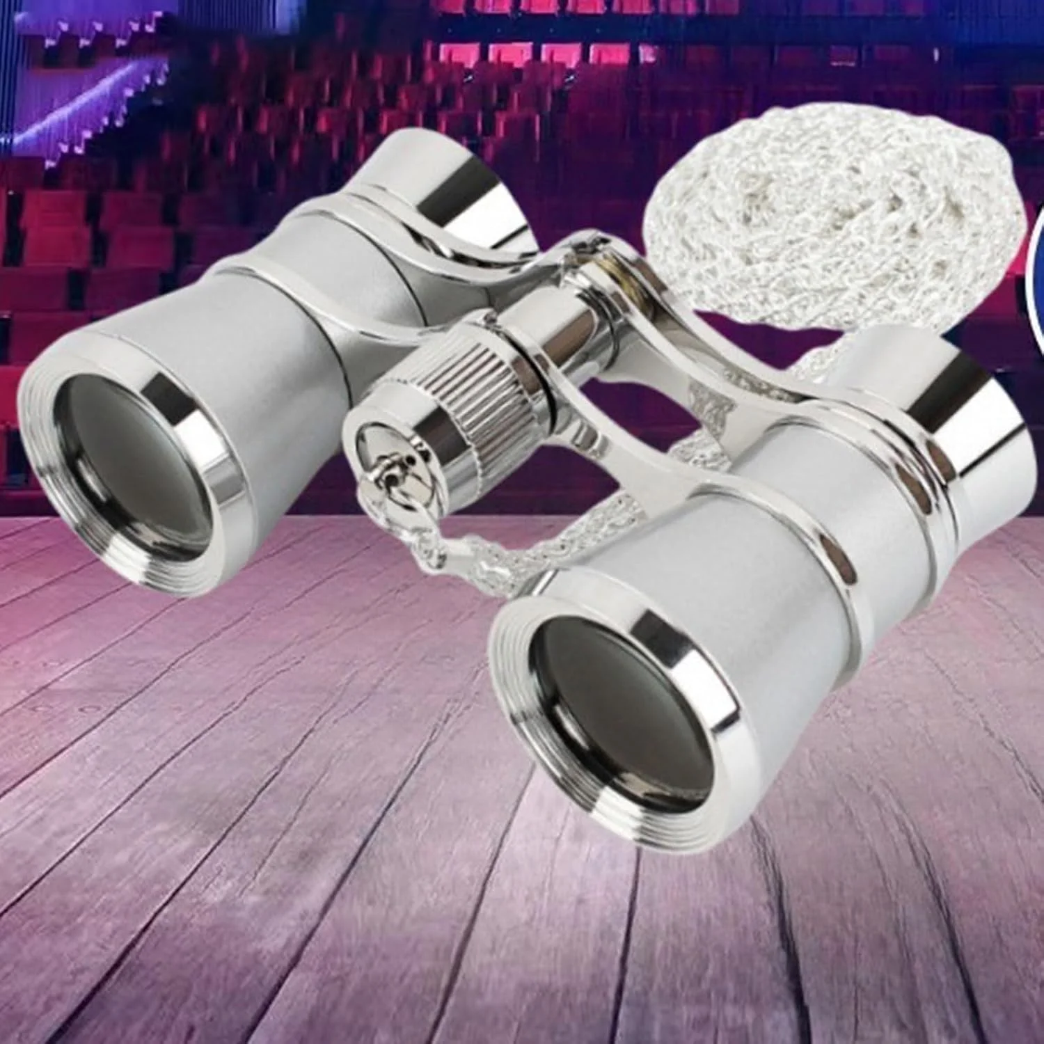 دوربین تئاتر کوچک قابل حمل فلزی با زنجیر برای بانوان و دختران، بادوام