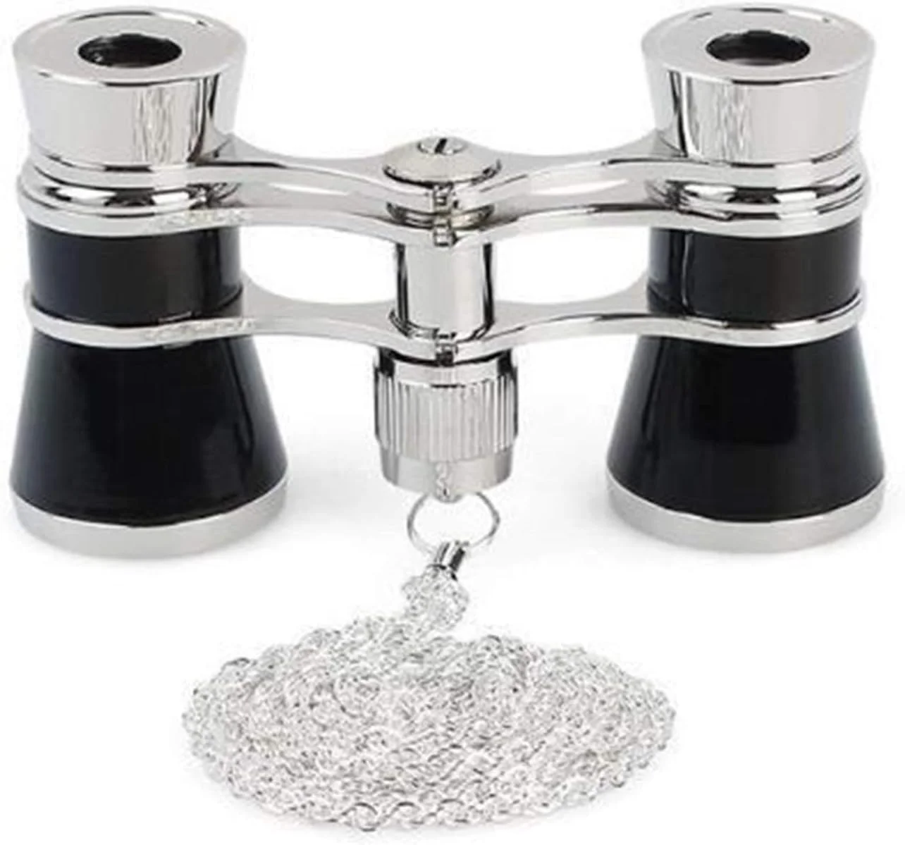 دوربین تئاتر تاشو 3X25 با بدنه فلزی و زنجیر، لنز اپتیکال، هدیه ای برای بانوان، تک چشمی شفاف (مشکی)