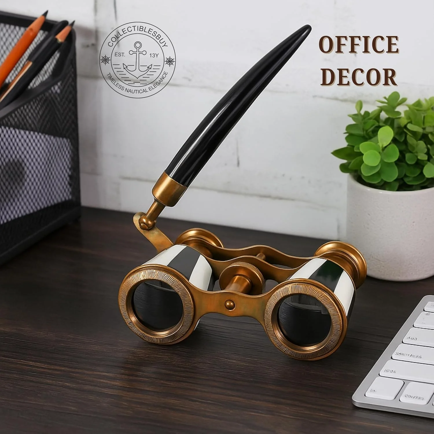 دوربین تئاتر لوکس با دسته - دوربین صحنه برنجی عتیقه با روکش مینای سیاه و سفید - کلکسیونی رترو برای کنسرت ها، هدیه و دکوراسیون منزل