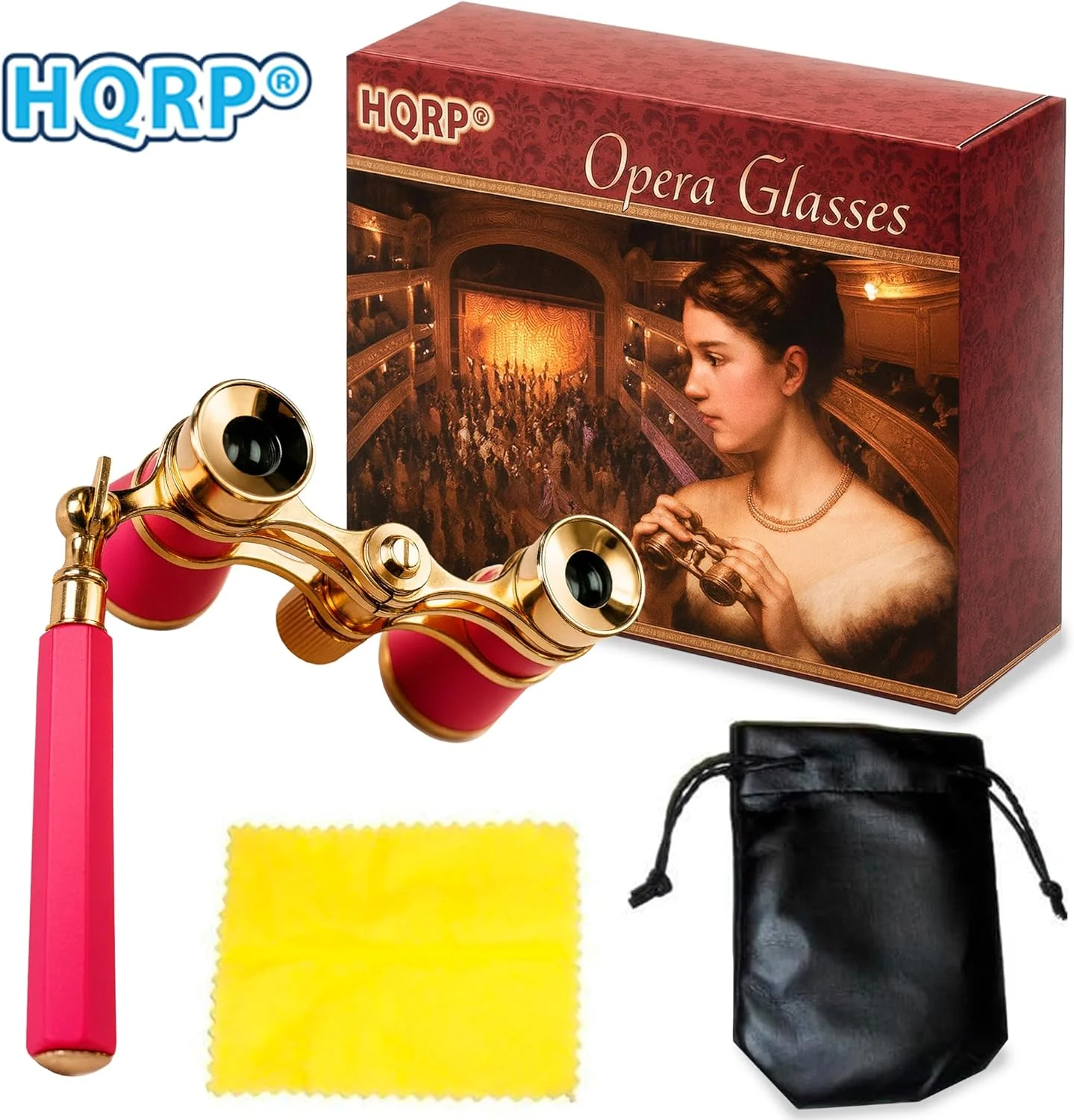 دوربین تئاتر HQRP 3 x 25، صورتی/مرواریدی با تزیین طلایی، با اپتیک شفاف کریستالی (CCO)، دسته قابل افزایش داخلی، برای بزرگسالان، کودکان، زنان در کنسرت های موسیقی، رویدادهای ورزشی و غیره.