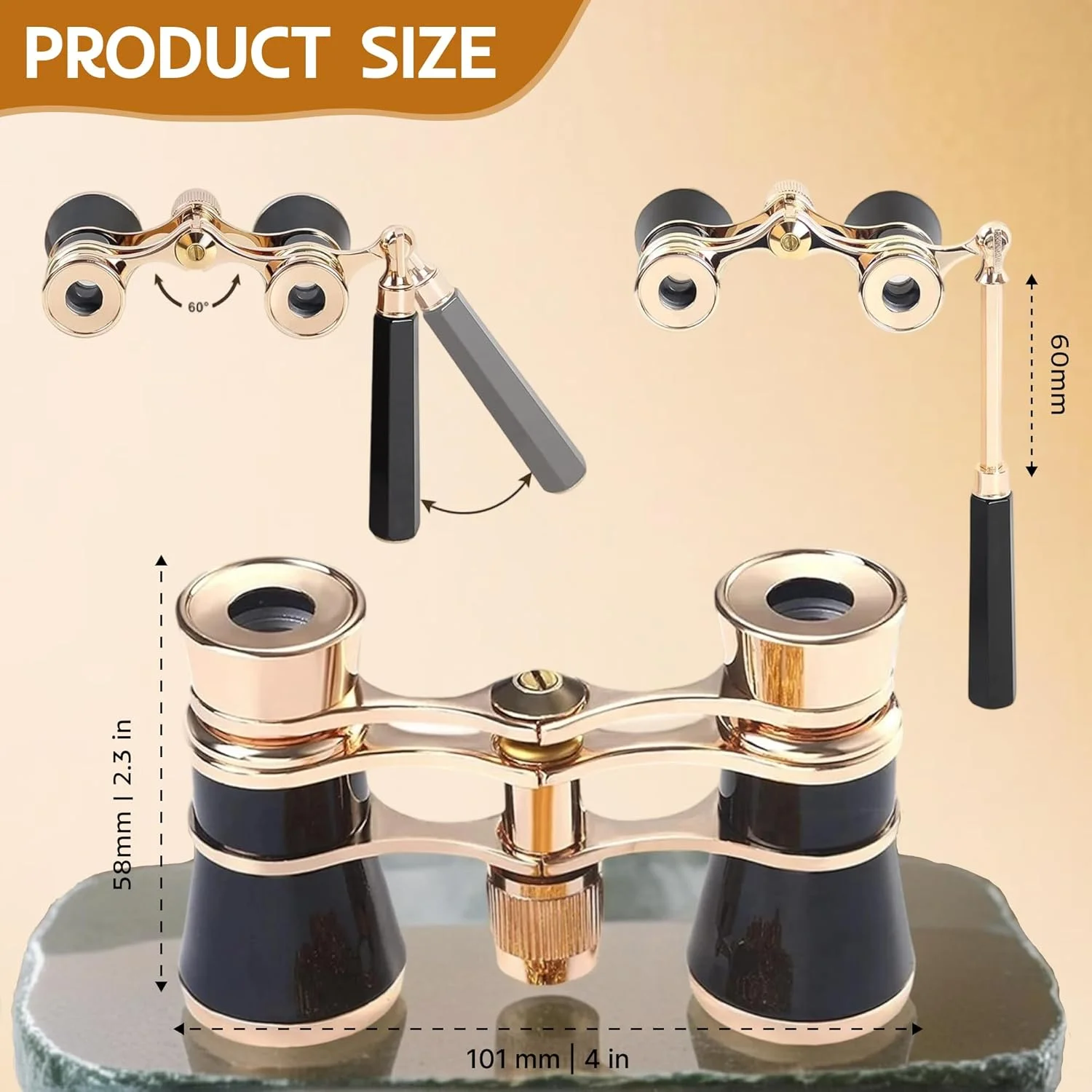 دوربین تئاتر 3X25 با دسته تاشو برای بزرگسالان، کودکان و بانوان، دوربین کوچک و قابل حمل برای تئاتر و کنسرت (مشکی با دسته)