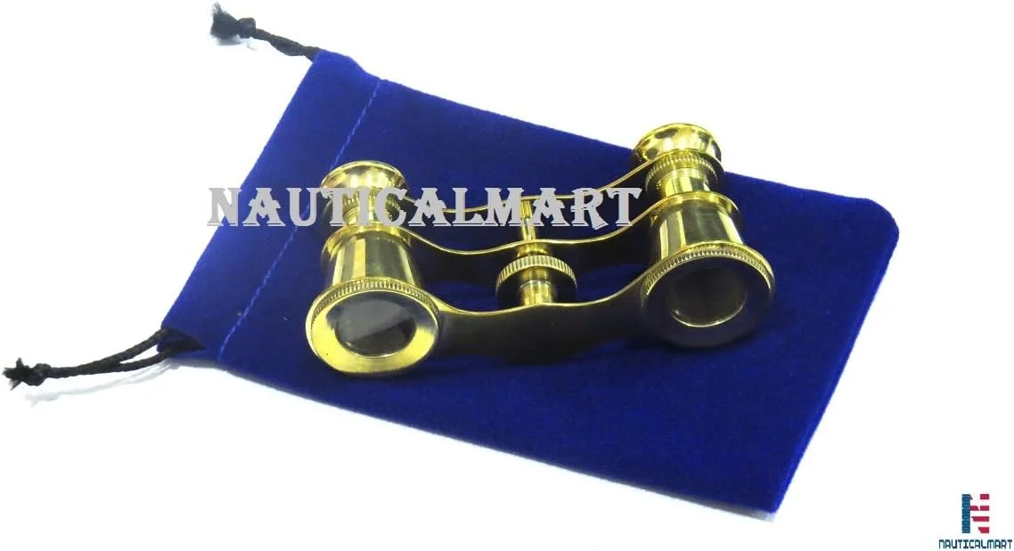 دوربین تئاتری برنجی قدیمی به همراه جعبه آبی