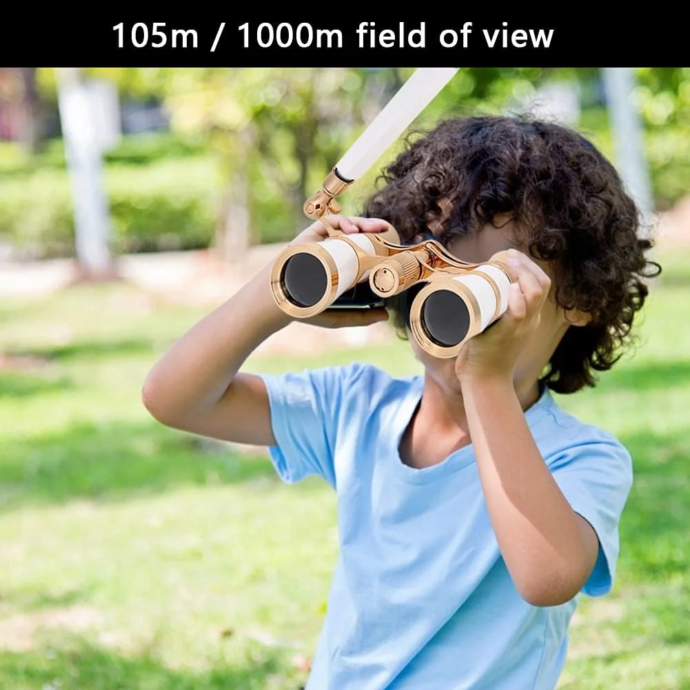 دوربین تئاتر، دوربین شکاری اپرا، تلسکوپ دوربین شکاری اپرا 3X25 قابل حمل برای زنان، دختران و کودکان (سفید)