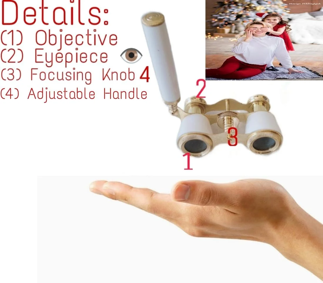 دوربین شکاری برنجی، دوربین تئاتر، دست ساز، رزین سفید، هدیه برای روز زن، روز کریسمس