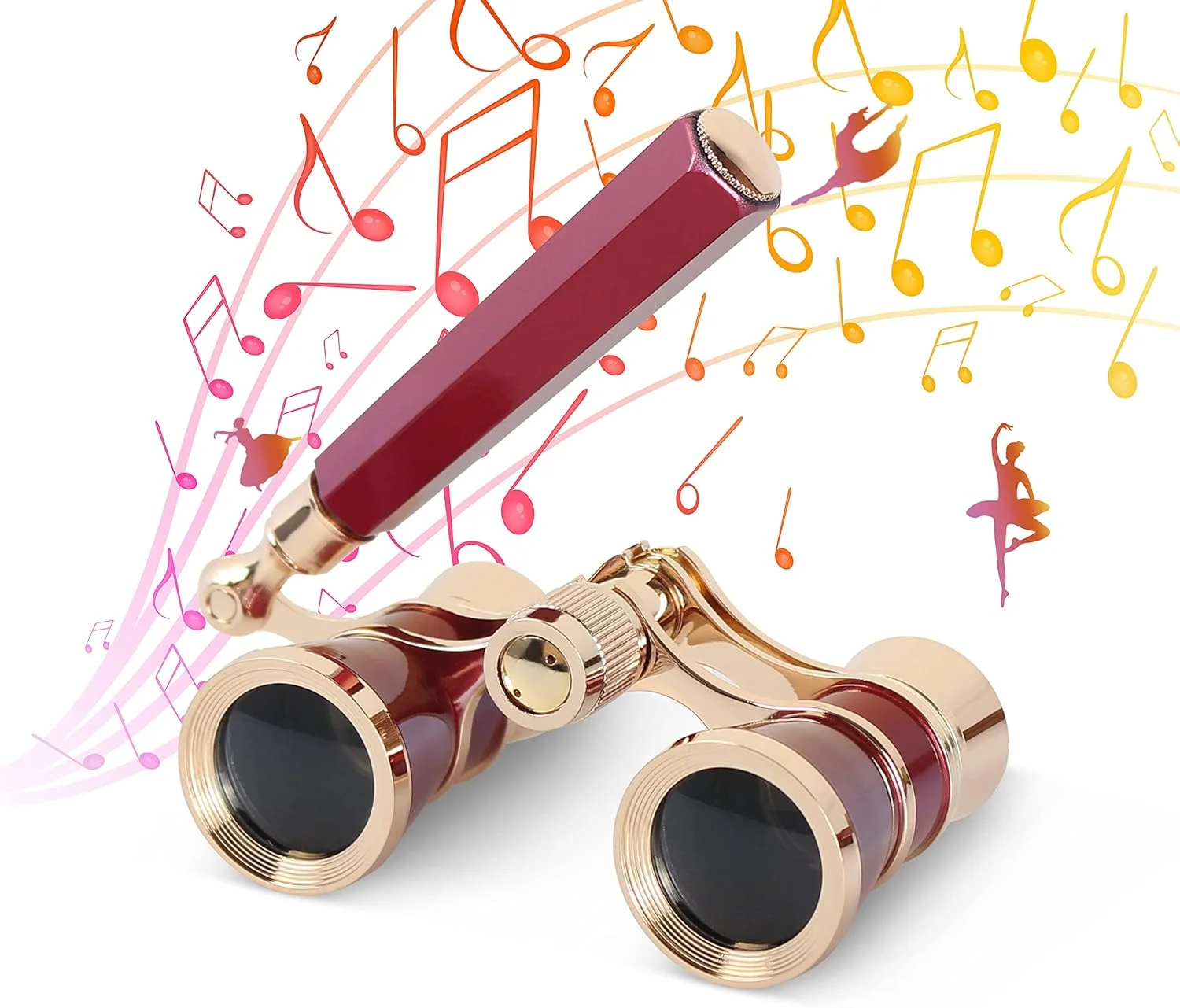 دوربین تئاتر Aomekie، دوربین دوچشمی 3X25 با دسته، مینی و جمع و جور برای بزرگسالان و بانوان، مناسب کنسرت موسیقی (قرمز)