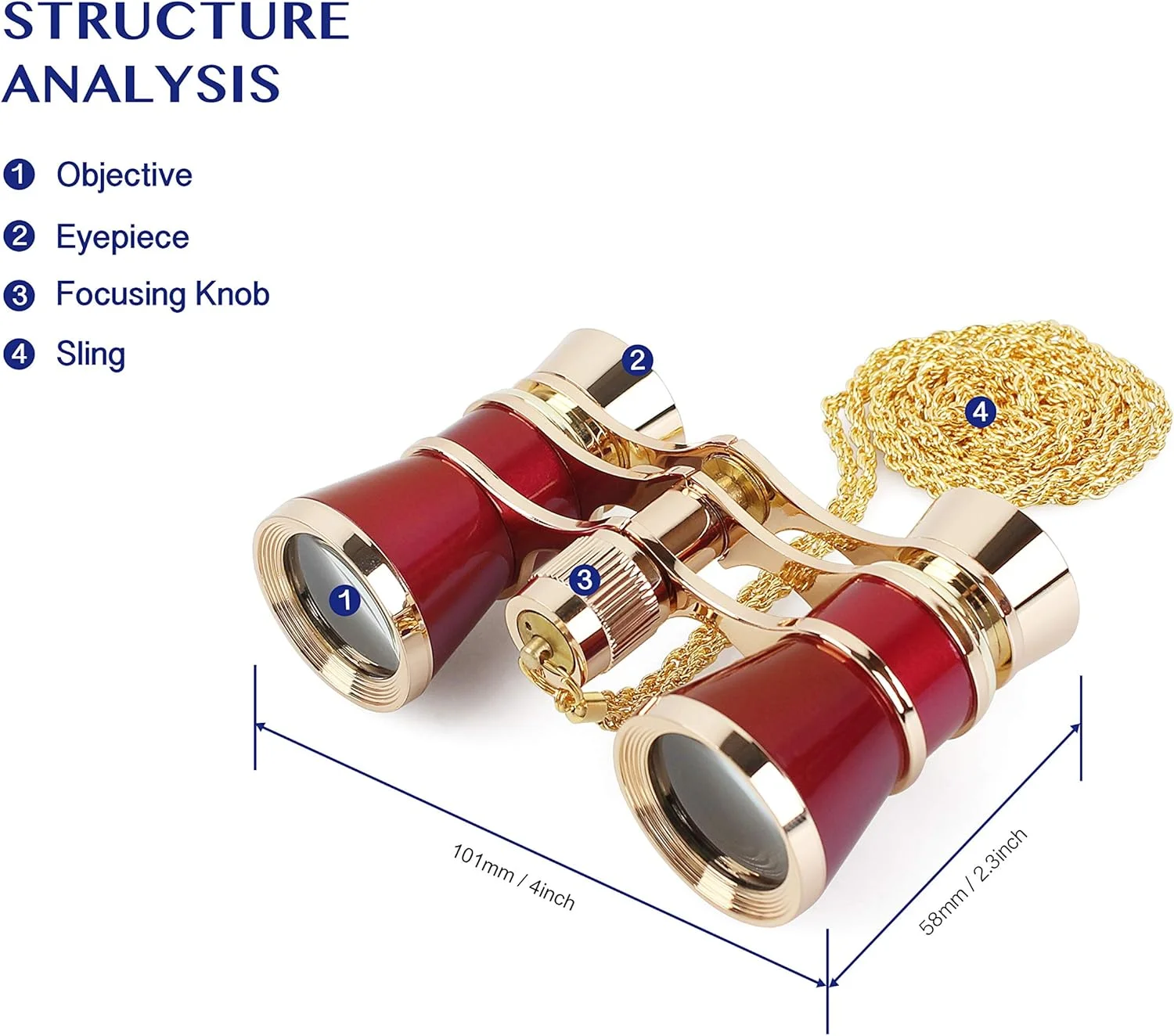 دوربین تئاتر Aomekie 3X25 با زنجیر برای بزرگسالان و بانوان، مناسب کنسرت های موسیقی (قرمز)
