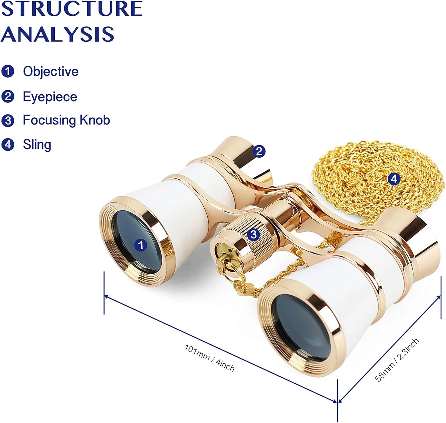 دوربین تئاتر Aomekie 3X25 با زنجیر برای بزرگسالان و بانوان در کنسرت موسیقی (سفید)
