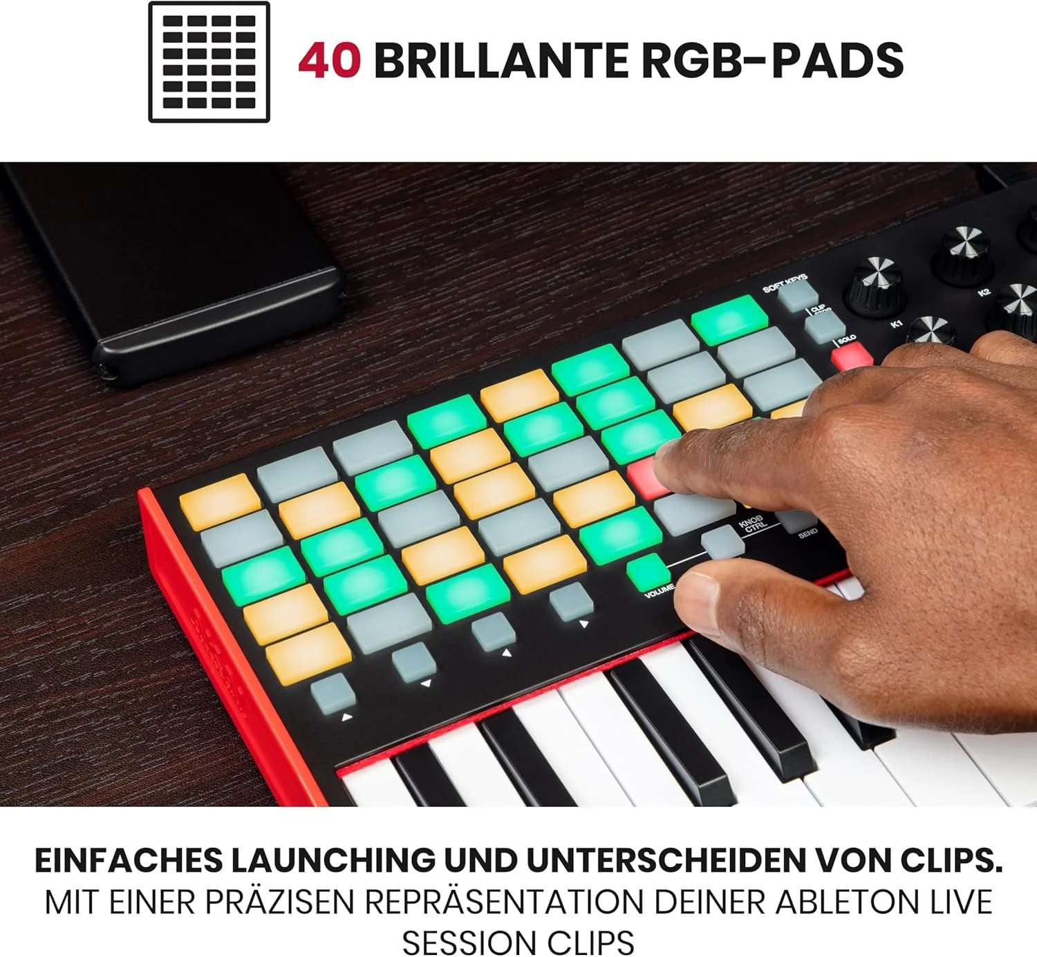 Akai Professional APC Key 25 MK2 - کنترلر صفحه کلید USB MIDI برای راه اندازی کلیپ با Ableton Live Lite، 25 کلید، 40 پد RGB و 8 دستگیره چرخشی