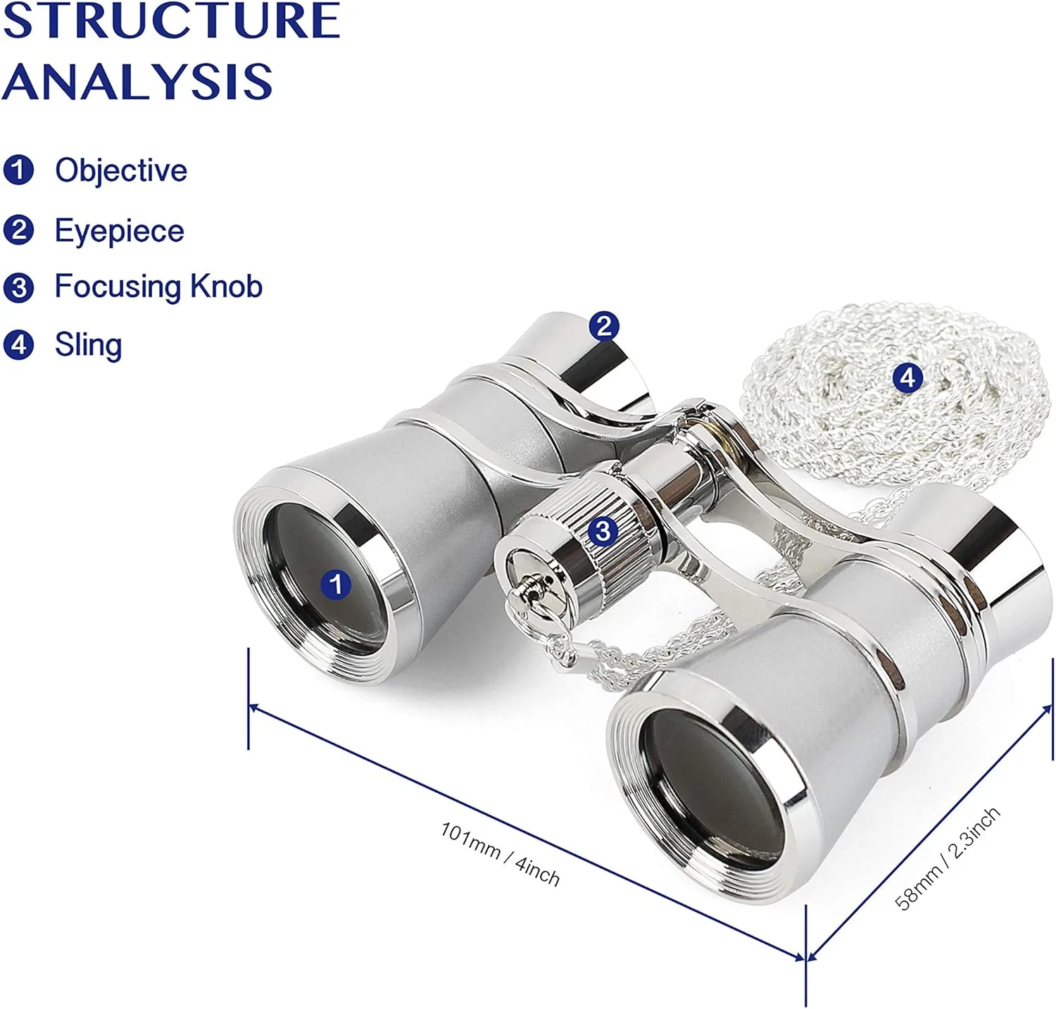 دوربین تئاتر Aomekie، 3X25، دوربین کوچک جمع و جور با زنجیر برای بزرگسالان و بانوان در کنسرت موسیقی (نقره ای)