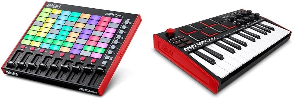 آکای پروفشنال APC Mini MK2 - کنترلر پد USB MIDI برای اجرای کلیپ با Ableton Live Lite و AKAI Professional MPK Mini MK3 – کنترلر کیبورد USB MIDI با 25 کلید