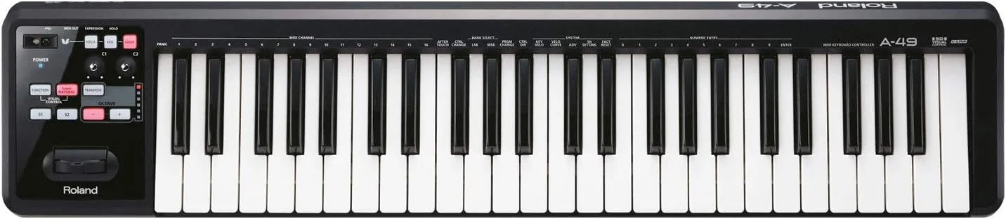 کیبورد کنترلر MIDI رولند A49 A-49 BK USB مشکی + کابل MIDI کیپ درام 2 متری