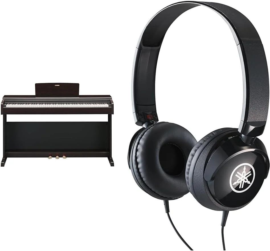 پیانو دیجیتال یاماها ARIUS YDP-145، رزوود - پیانو دیجیتال کلاسیک و شیک و هدفون HPH-50B، مشکی - هدفون رو گوشی ساده با صدای با کیفیت بالا