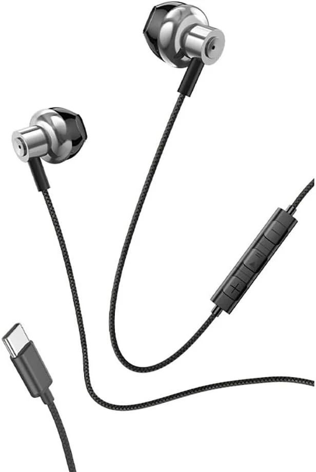 هدفون استریو خنک نوع C با میکروفون (فلزی)، نقره ای هدفون استریو خنک نوع C با میکروفون (فلزی)، نقره ای