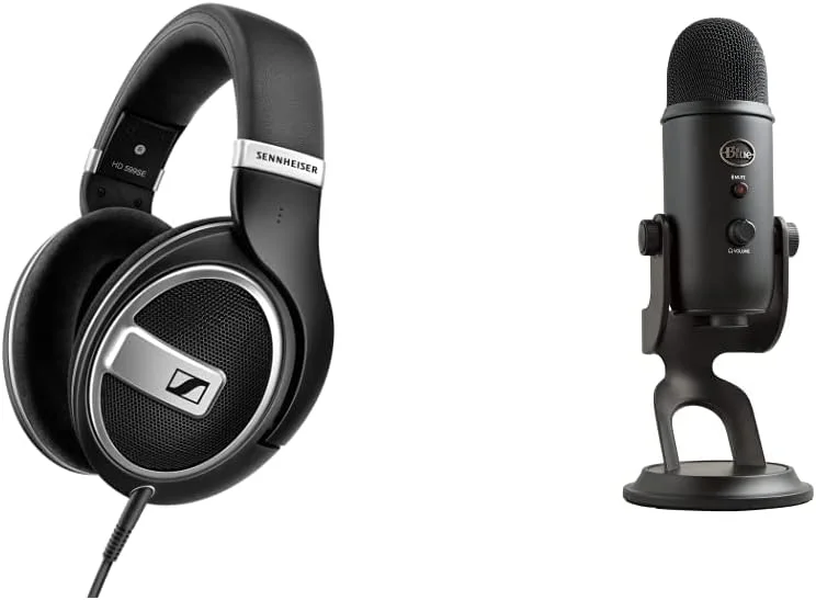 هدفون پشت باز سنهایزر HD 599 نسخه ویژه، مشکی و میکروفون USB Blue Yeti برای ضبط و استریم