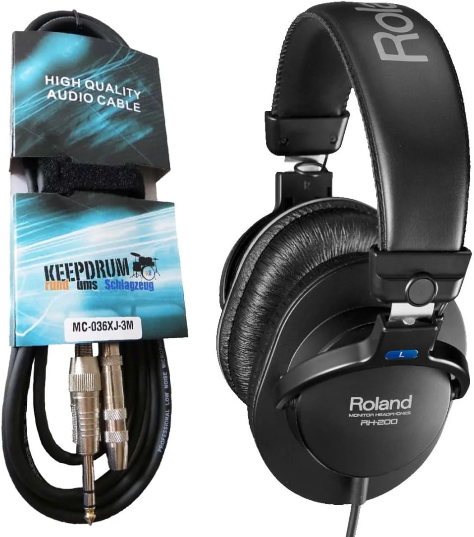 هدفون مانیتورینگ رولند RH-200 مشکی + کابل افزایش طول keepdrum