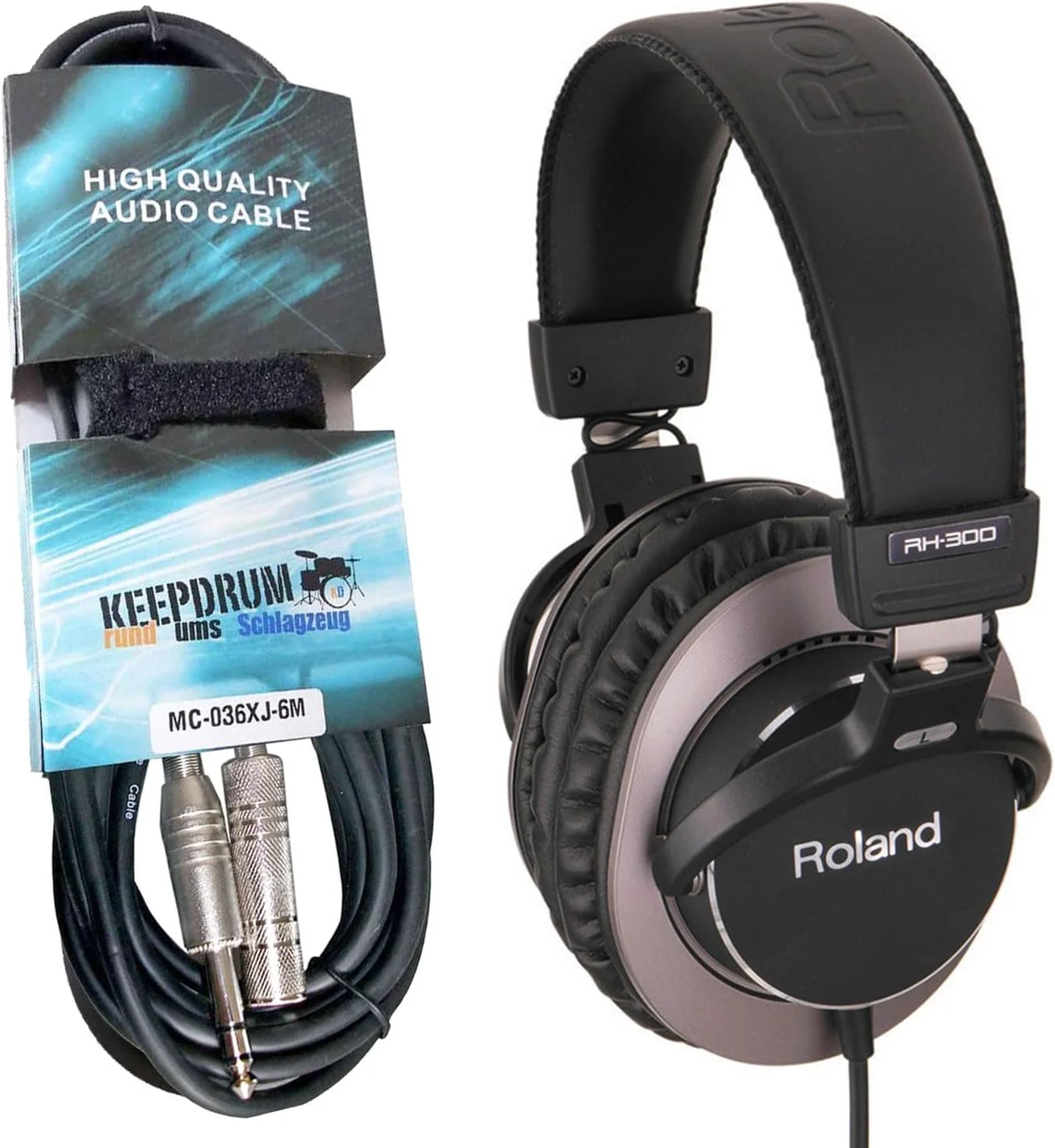 هدفون استودیویی بسته رولند RH-300 مشکی-نقره ای + کابل افزایش طول 3 متری keepdrum