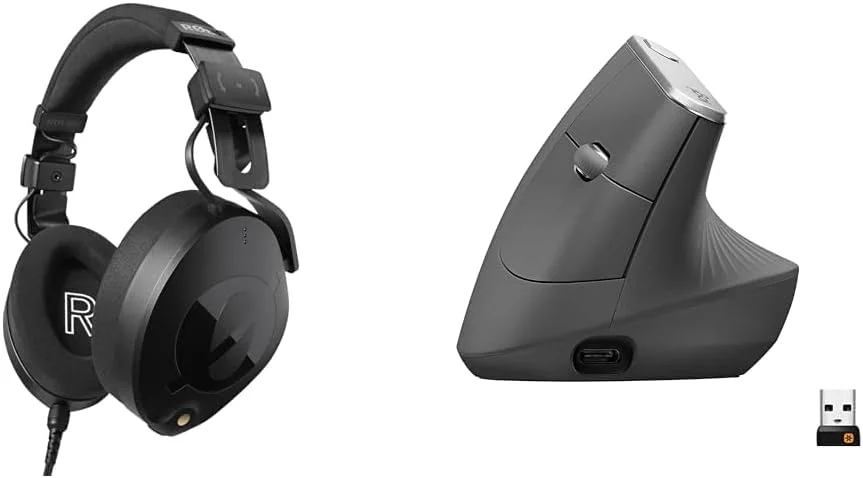 هدفون حرفه ای دور گوشی RØDE NTH-100 و ماوس بی سیم ارگونومیک Logitech MX Vertical
