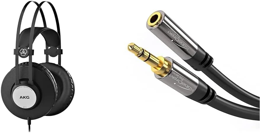 هدفون AKG K72 با عملکرد بالا و طراحی بسته و کابل افزایش طول هدفون KabelDirekt به طول ۵ متر، افزایش طول جک ۳.۵ میلی‌متری