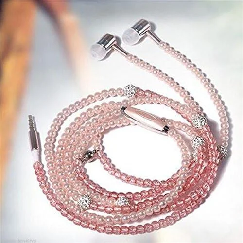 هدفون سیمی داخل گوشی MASUNN با زنجیر مرواریدی، استریو 3.5 میلی متری یونیورسال همراه با میکروفون - سفید