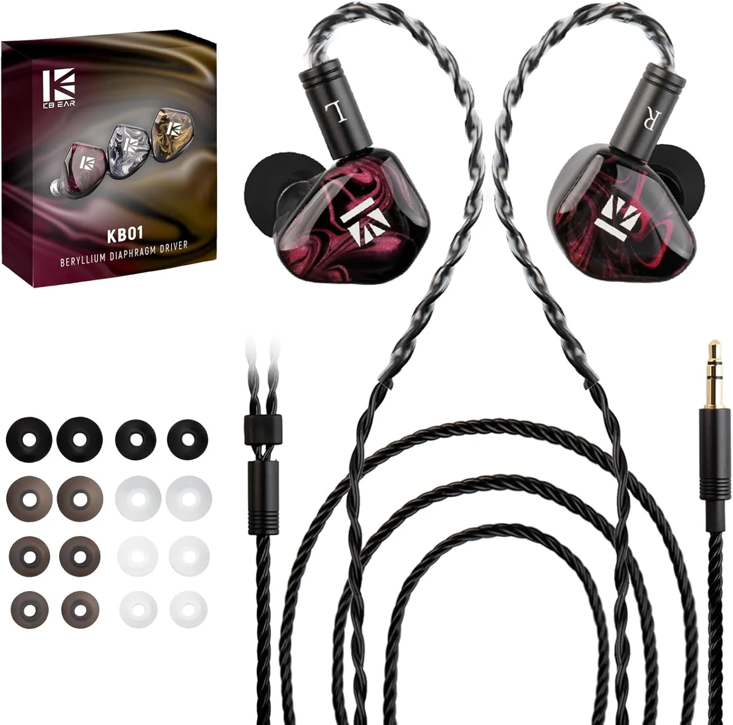 هدفون گیمینگ KBEAR KB01، درایورهای داینامیک 10 میلی‌متری با دیافراگم بریلیوم، هدفون‌های داخل گوشی IEM، کابل 6N 4 هسته‌ای OFC، هدفون سیمی، هدفون با 9 سری گوشی برای گیمینگ (قرمز، بدون