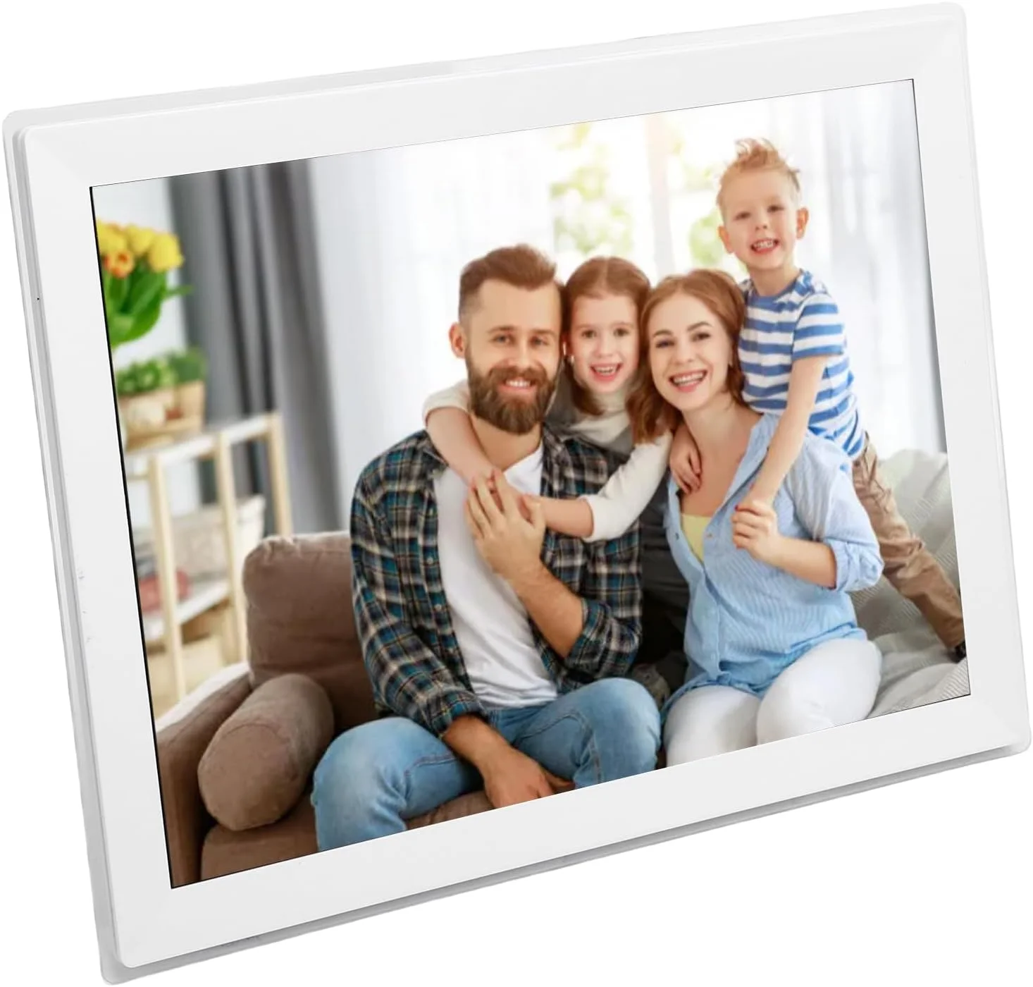 قاب عکس دیجیتال Bewinner، 15 اینچ HD، 32 گیگابایت، چرخش خودکار، قابل نصب روی دیوار، دارای فناوری WiFi 2.4G، قاب عکس هوشمند با برنامه برای عکس و فیلم، هدیه برای مادر، زنان (دوشاخه GB)