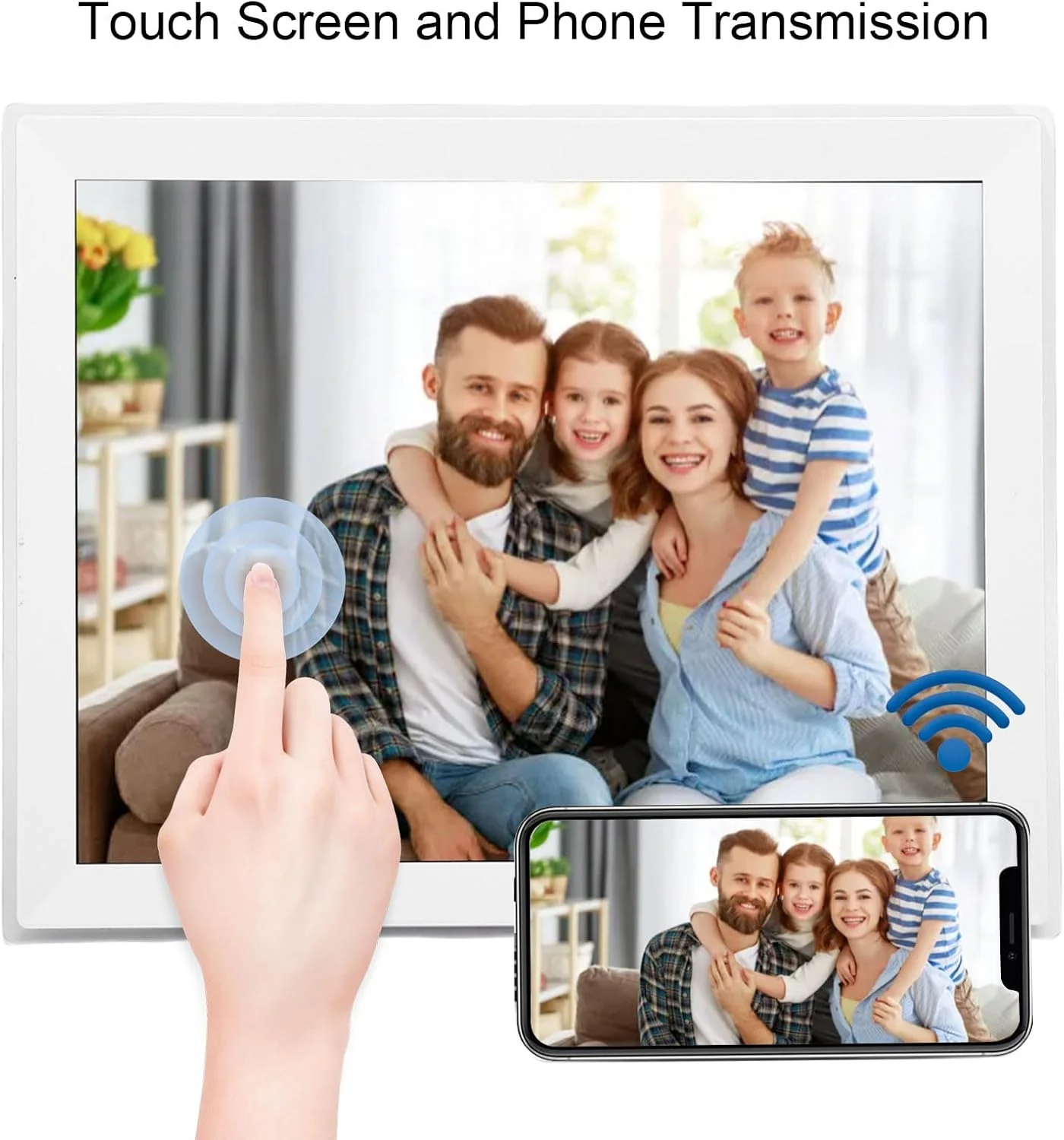 قاب عکس دیجیتال Bewinner، 15 اینچ HD، 32 گیگابایت، چرخش خودکار، قابل نصب روی دیوار، دارای فناوری WiFi 2.4G، قاب عکس هوشمند با برنامه برای عکس و فیلم، هدیه برای مادر، زنان (دوشاخه GB)