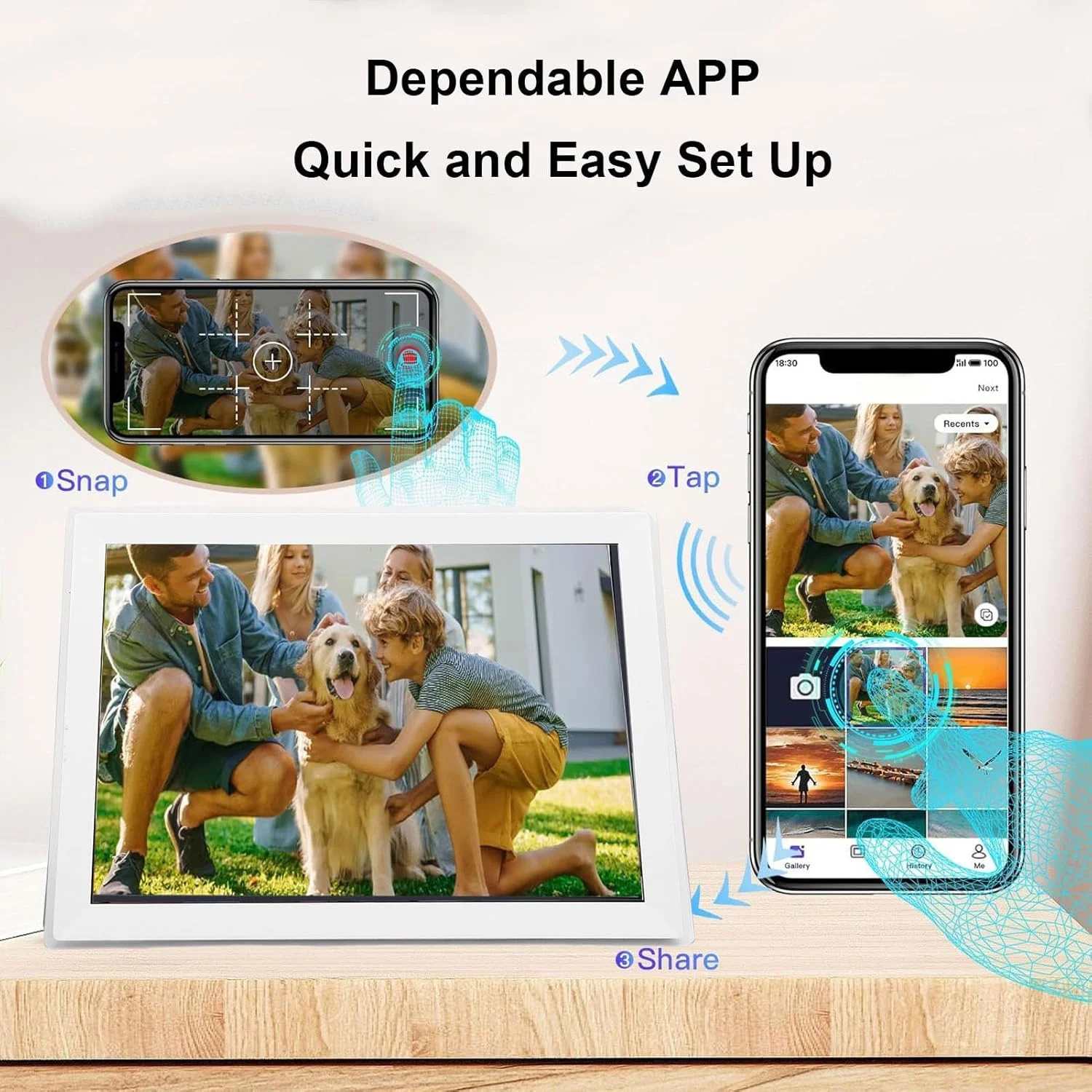 قاب عکس دیجیتال Bewinner، 15 اینچ 32 گیگابایت وای فای با صفحه نمایش لمسی، نمایش اسلاید، ارسال عکس از تلفن، چرخش خودکار، رومیزی یا دیواری، هدیه (قوانین انگلیس)