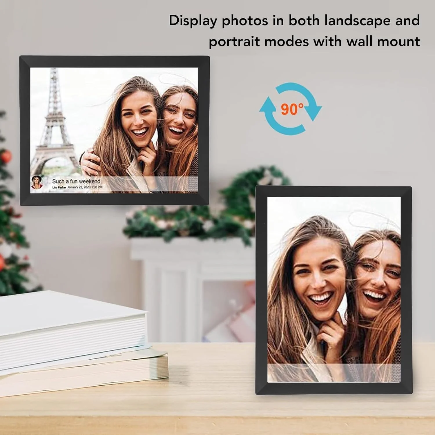 قاب عکس دیجیتال 15 اینچی Bewinner، قاب عکس هوشمند لمسی - چرخش خودکار نمایش اسلاید، برنامه، اشتراک گذاری از راه دور برای هدیه ایده آل (دوشاخه بریتانیا 100-240 ولت)