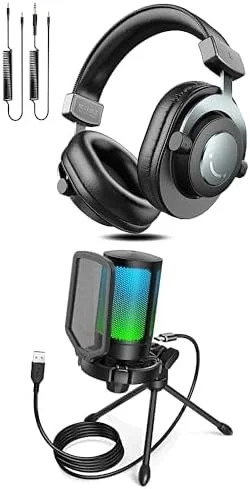 هدفون روگوشی سیم دار FIFINE + میکروفون گیمینگ برای کامپیوتر