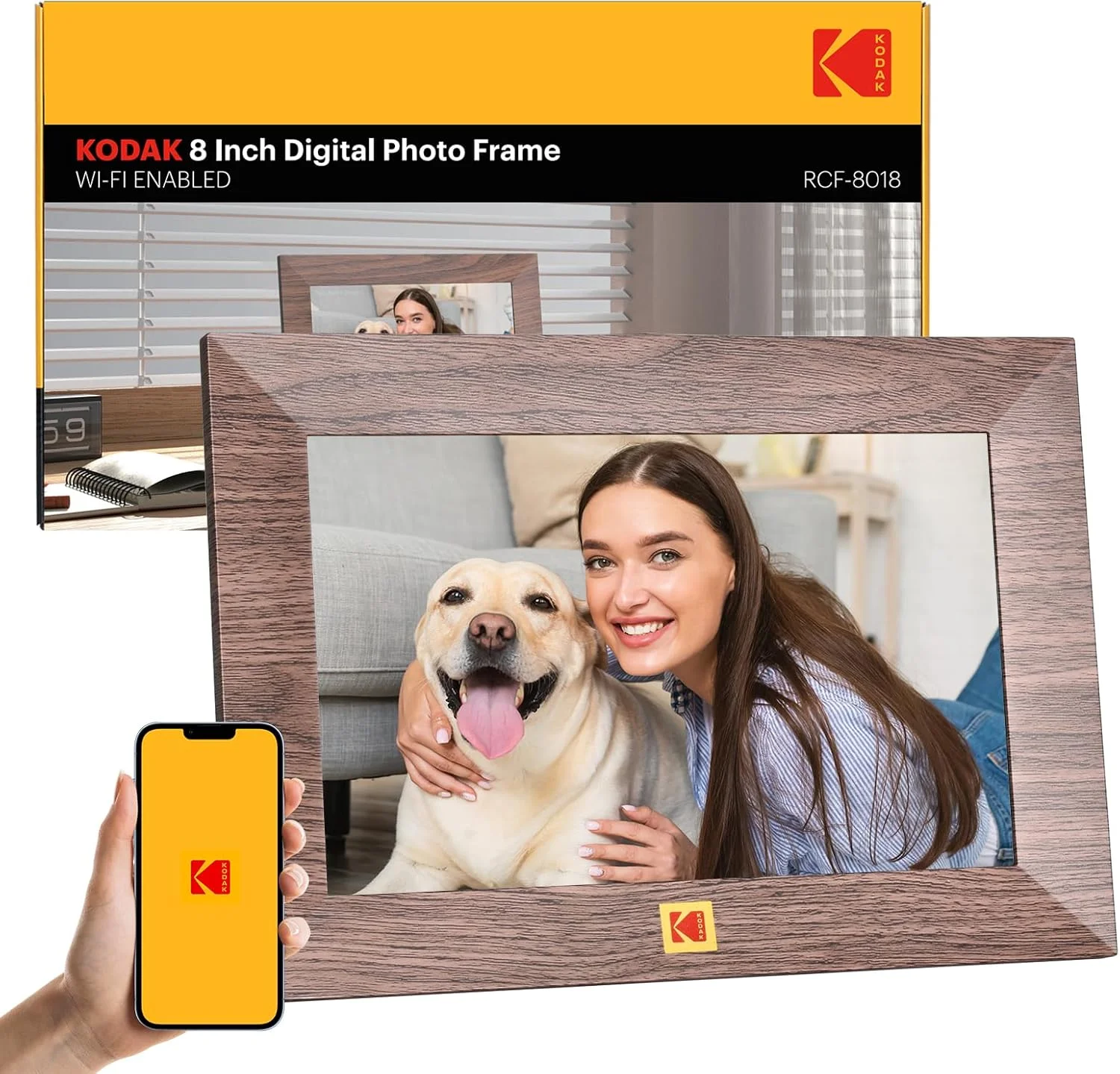 قاب عکس دیجیتال 8 اینچی وای فای KODAK، صفحه لمسی HD IPS 1280x800 با حافظه 32 گیگابایتی، تنظیم آسان برای اشتراک گذاری فوری عکس ها یا فیلم ها از هر کجا (خاکی - وای فای)