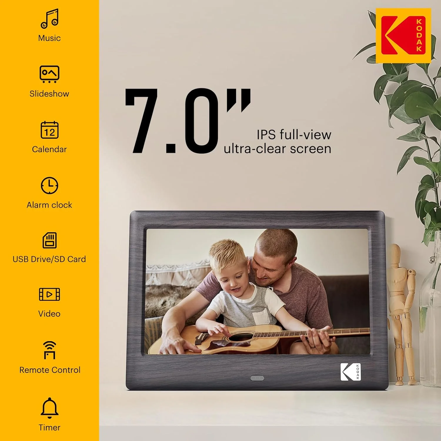 قاب عکس دیجیتال 7 اینچی KODAK، قاب عکس الکترونیکی، صفحه نمایش IPS، پخش کننده عکس/موسیقی/ویدئو/تقویم/زنگ هشدار، پشتیبانی از USB یا کارت SD، چرخش خودکار، با کنترل از راه دور قاب عکس دیجیتال 7 اینچی KODAK، قاب عکس الکترونیکی، صفحه نمایش IPS، پخش کننده عکس/موسیقی/ویدئو/تقویم/زنگ هشدار، پشتیبانی از USB یا کارت SD، چرخش خودکار، با کنترل از راه دور