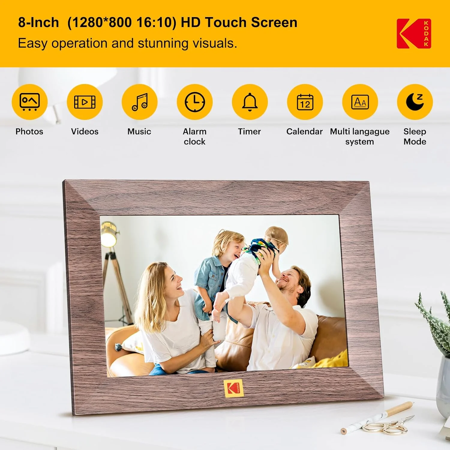قاب عکس دیجیتال 8 اینچی وای فای KODAK، صفحه لمسی HD IPS 1280x800 با حافظه 32 گیگابایتی، تنظیم آسان برای اشتراک گذاری فوری عکس ها یا فیلم ها از هر کجا (خاکی - وای فای) قاب عکس دیجیتال 8 اینچی وای فای KODAK، صفحه لمسی HD IPS 1280x800 با حافظه 32 گیگابایتی، تنظیم آسان برای اشتراک گذاری فوری عکس ها یا فیلم ها از هر کجا (خاکی - وای فای)