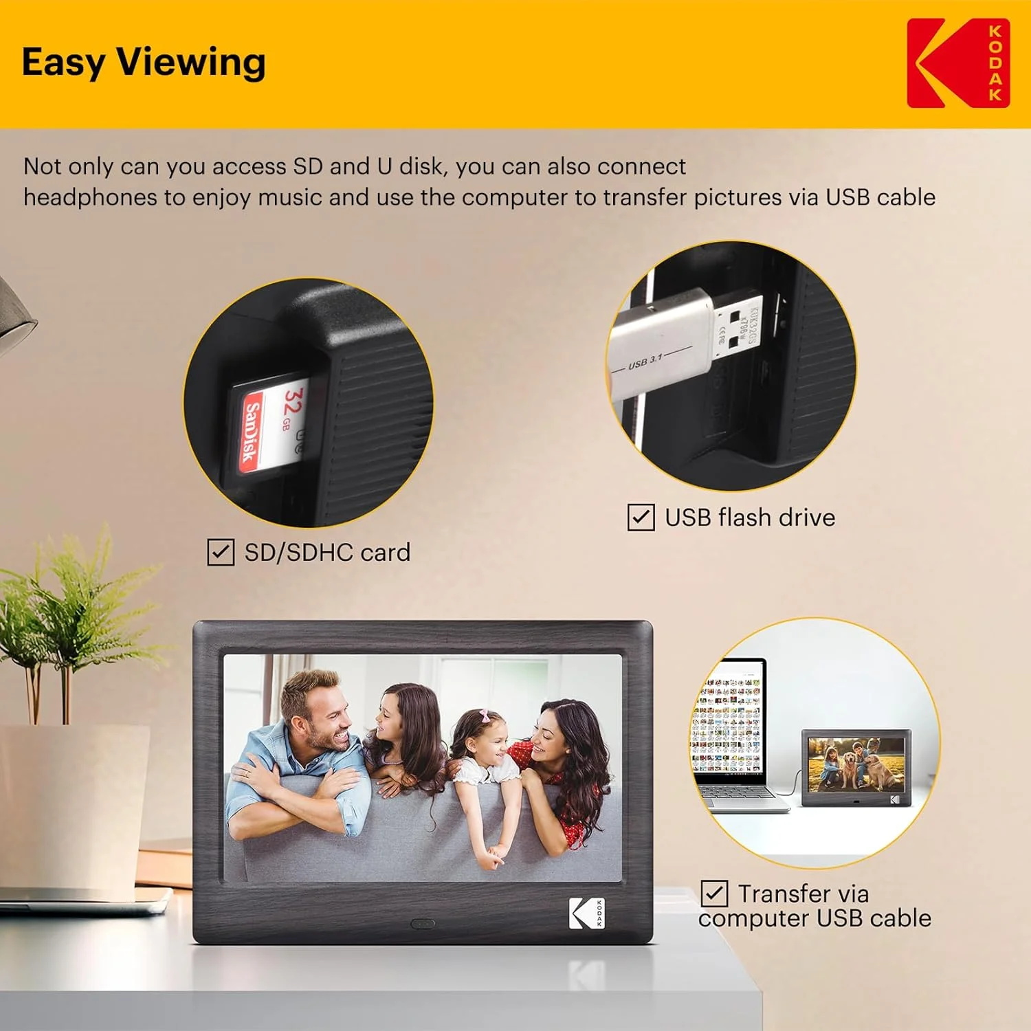 قاب عکس دیجیتال 7 اینچی KODAK، قاب عکس الکترونیکی، صفحه نمایش IPS، پخش کننده عکس/موسیقی/ویدئو/تقویم/زنگ هشدار، پشتیبانی از USB یا کارت SD، چرخش خودکار، با کنترل از راه دور قاب عکس دیجیتال 7 اینچی KODAK، قاب عکس الکترونیکی، صفحه نمایش IPS، پخش کننده عکس/موسیقی/ویدئو/تقویم/زنگ هشدار، پشتیبانی از USB یا کارت SD، چرخش خودکار، با کنترل از راه دور