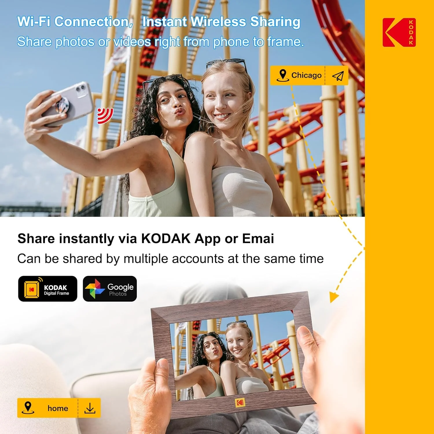قاب عکس دیجیتال 8 اینچی وای فای KODAK، صفحه لمسی HD IPS 1280x800 با حافظه 32 گیگابایتی، تنظیم آسان برای اشتراک گذاری فوری عکس ها یا فیلم ها از هر کجا (خاکی - وای فای) قاب عکس دیجیتال 8 اینچی وای فای KODAK، صفحه لمسی HD IPS 1280x800 با حافظه 32 گیگابایتی، تنظیم آسان برای اشتراک گذاری فوری عکس ها یا فیلم ها از هر کجا (خاکی - وای فای)
