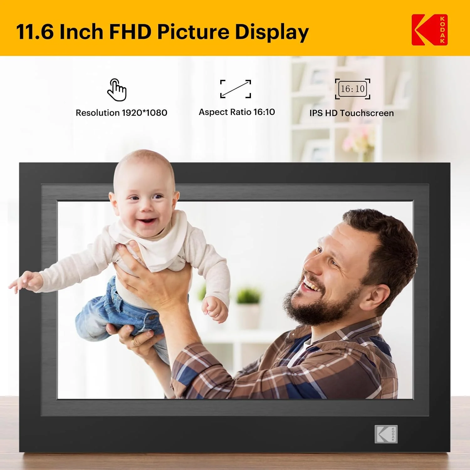 قاب عکس دیجیتال وای فای KODAK، صفحه نمایش لمسی 11.6 اینچی IPS FHD با رزولوشن 1900 * 1080 و حافظه 32 گیگابایتی، راه اندازی آسان برای به اشتراک گذاری عکس ها یا فیلم ها، بهترین هدیه برای خانواده و دوستان (مشکی) قاب عکس دیجیتال وای فای KODAK، صفحه نمایش لمسی 11.6 اینچی IPS FHD با رزولوشن 1900 * 1080 و حافظه 32 گیگابایتی، راه اندازی آسان برای به اشتراک گذاری عکس ها یا فیلم ها، بهترین هدیه برای خانواده و دوستان (مشکی)