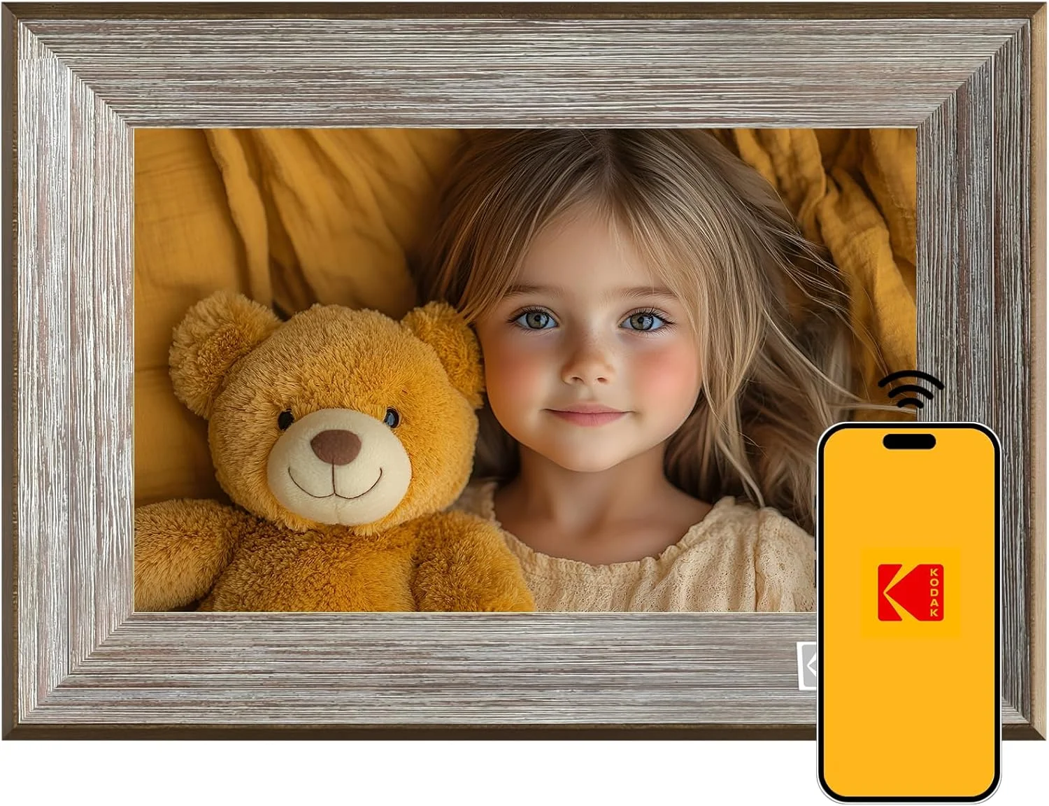 قاب عکس دیجیتال وای فای کوداک، صفحه نمایش لمسی 10.1 اینچی با رزولوشن 1280 * 800 و حافظه 16 گیگابایتی، راه اندازی آسان، اشتراک گذاری ویدیو و عکس از طریق ایمیل یا برنامه - هدیه ای برای دوستان و خانواده (چوب خاکستری)