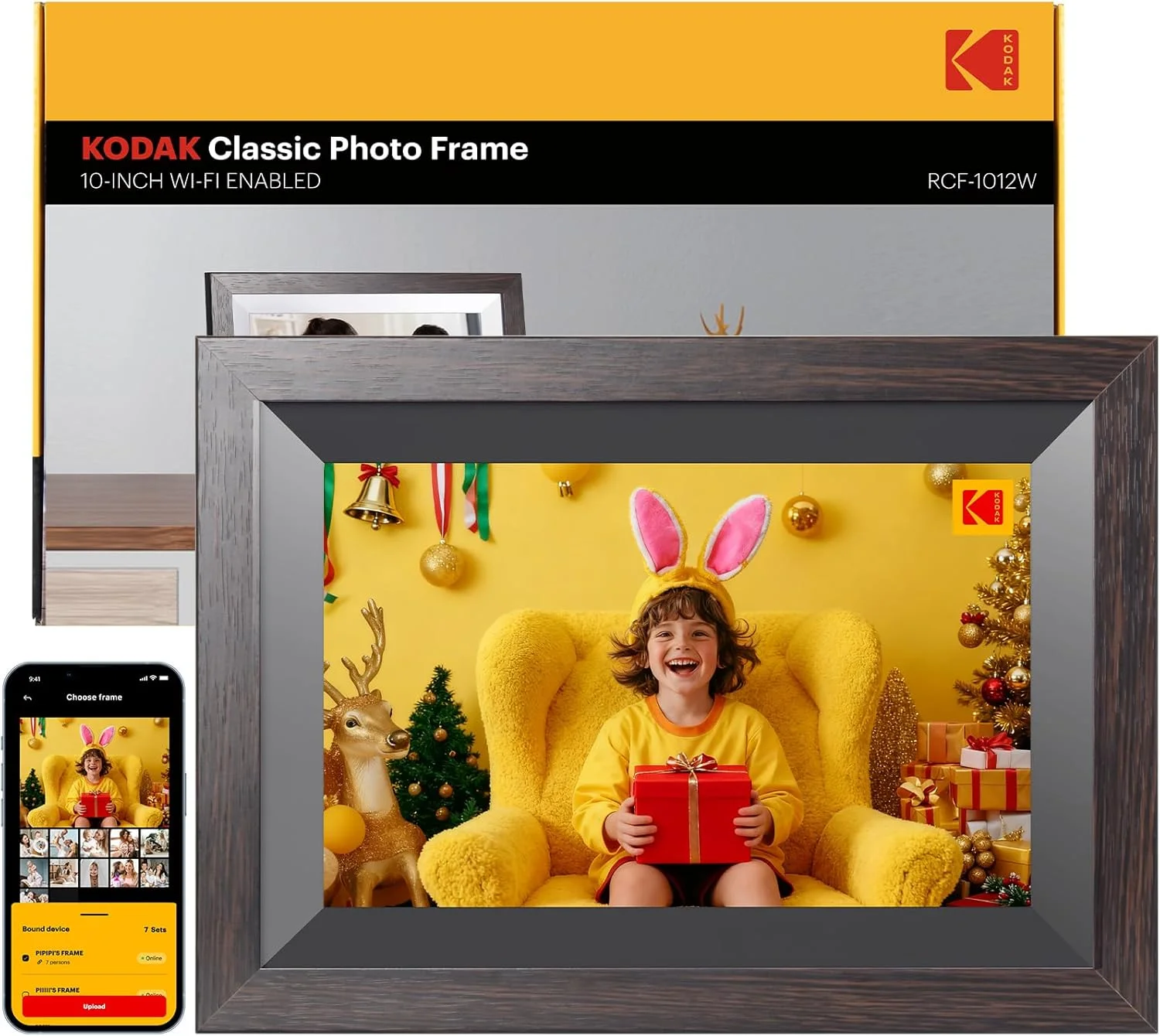 قاب عکس دیجیتال وای فای 10.1 اینچی KODAK با حافظه 32 گیگابایتی، صفحه نمایش لمسی IPS هوشمند 1280x800، چرخش خودکار، اشتراک گذاری