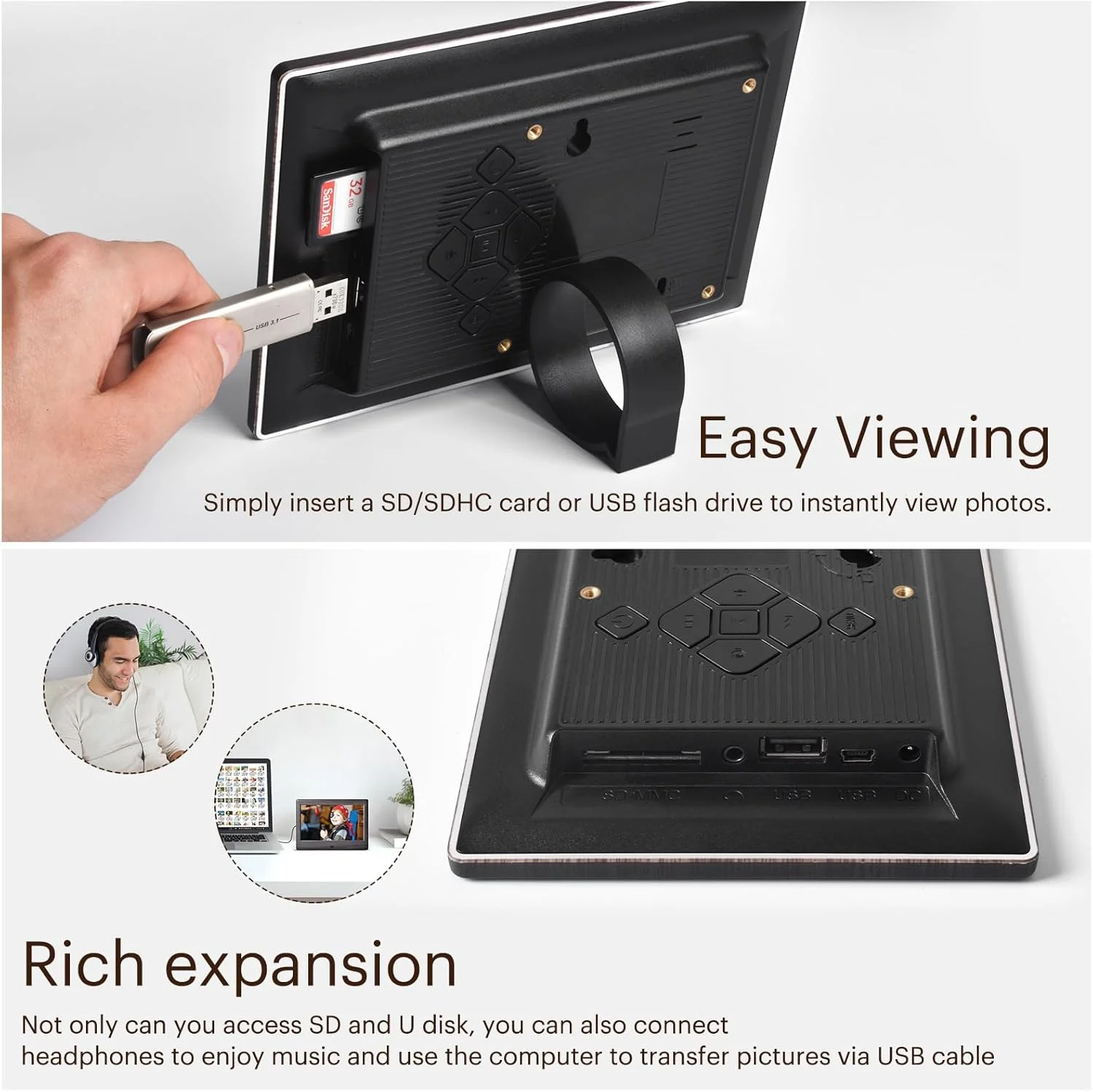 قاب عکس دیجیتال چوبی 7 اینچی KODAK با کنترل از راه دور، صفحه نمایش HD با رزولوشن 1024x600 IPS، چرخش خودکار، نیاز به کارت USB یا SD، پشتیبانی از عکس/فیلم/موسیقی/تقویم/نمایش اسلاید قاب عکس دیجیتال چوبی 7 اینچی KODAK با کنترل از راه دور، صفحه نمایش HD با رزولوشن 1024x600 IPS، چرخش خودکار، نیاز به کارت USB یا SD، پشتیبانی از عکس/فیلم/موسیقی/تقویم/نمایش اسلاید