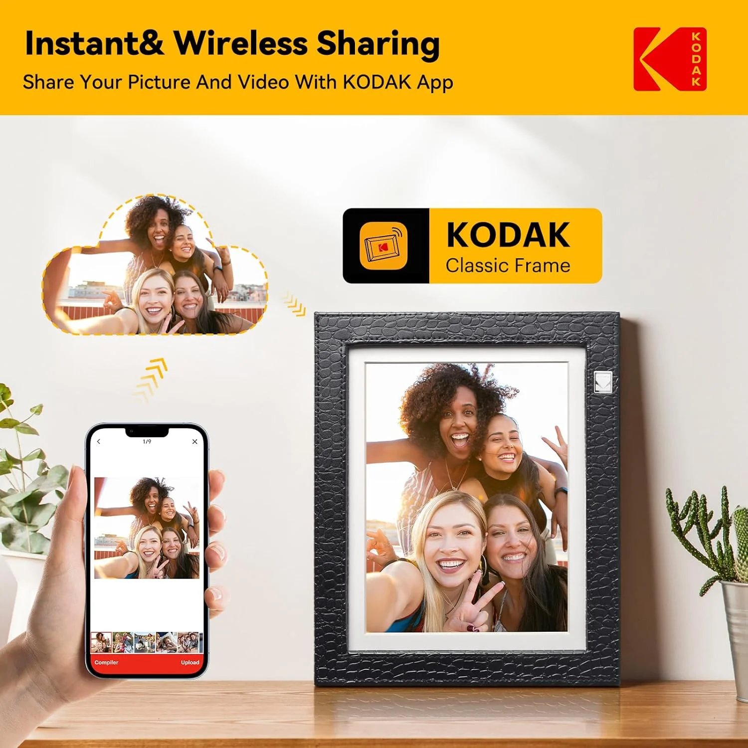 قاب عکس دیجیتال 9.7 اینچی KODAK با WiFi، صفحه لمسی IPS 2K با وضوح 2048x1536، حافظه 32 گیگابایتی، کیف چرمی مشکی، سنسور حرکتی چرخش خودکار، اشتراکگذاری عکسها و فیلمها از هر کجا، هدیه برای خانوادهها قاب عکس دیجیتال 9.7 اینچی KODAK با WiFi، صفحه لمسی IPS 2K با وضوح 2048x1536، حافظه 32 گیگابایتی، کیف چرمی مشکی، سنسور حرکتی چرخش خودکار، اشتراکگذاری عکسها و فیلمها از هر کجا، هدیه برای خانوادهها