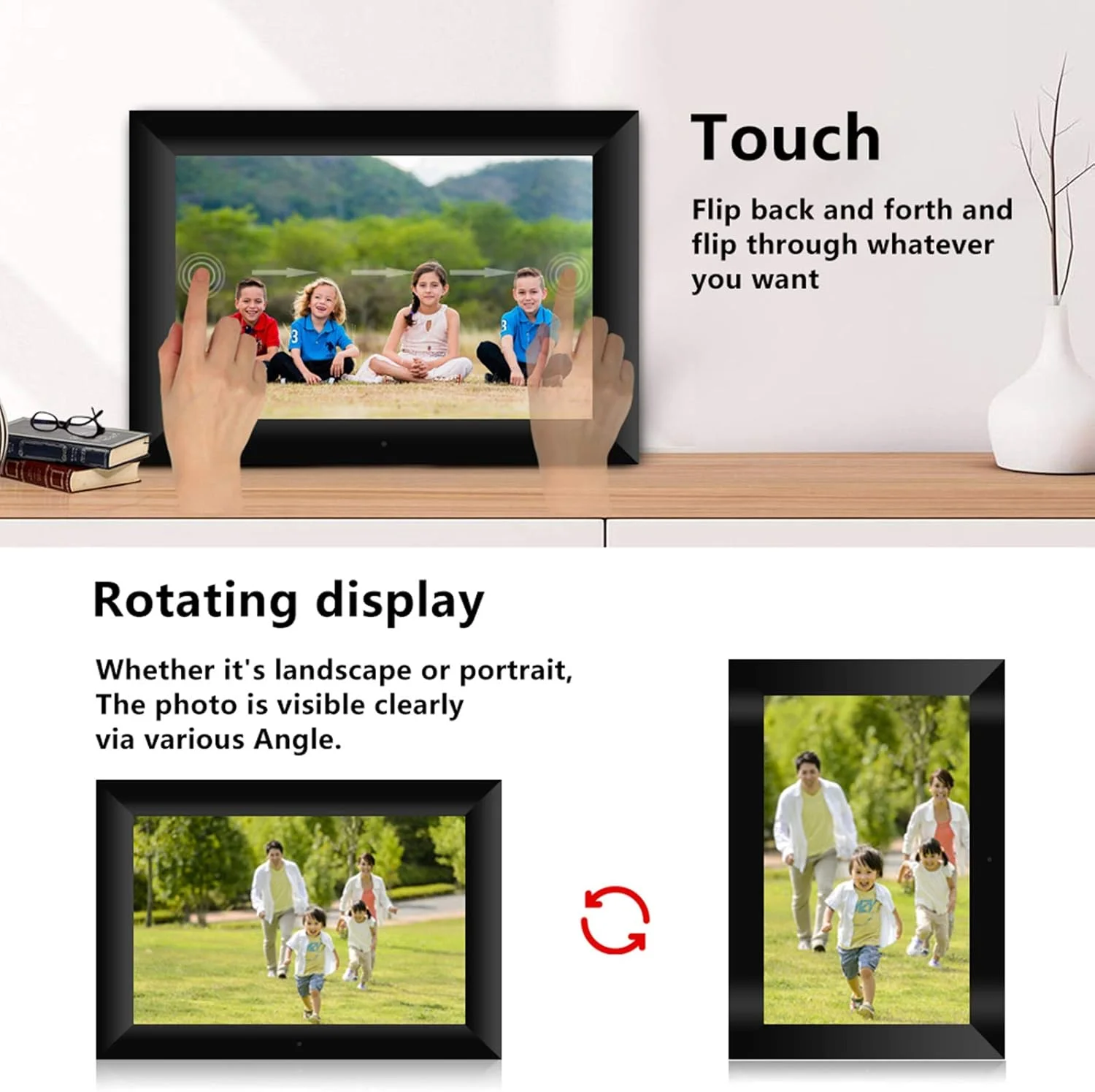 قاب عکس دیجیتال وای فای Eacam P100، صفحه نمایش 10.1 اینچی با حافظه 16 گیگابایتی، کنترل از طریق اپلیکیشن، ارسال عکس و ویدیو، صفحه لمسی IPS LCD با رزولوشن 800x1280