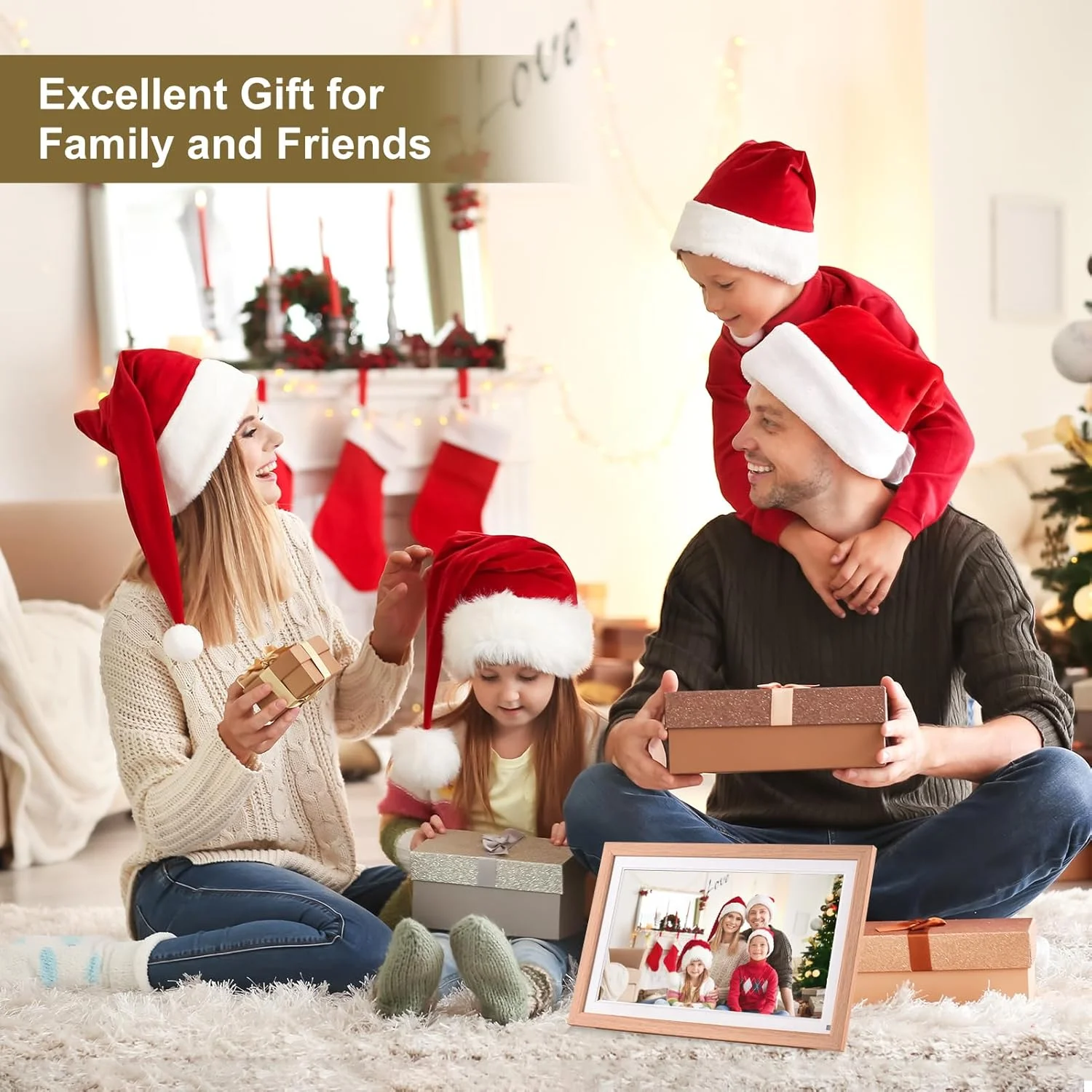 قاب عکس دیجیتال وای فای بزرگ 15.6 اینچی Eacam، قابلیت نصب روی دیوار، صفحه نمایش لمسی IPS با رزولوشن 1920*1080، ظرفیت ذخیره سازی 16 گیگابایت، چرخش خودکار، اشتراک گذاری عکس از طریق برنامه با پایه پشتی