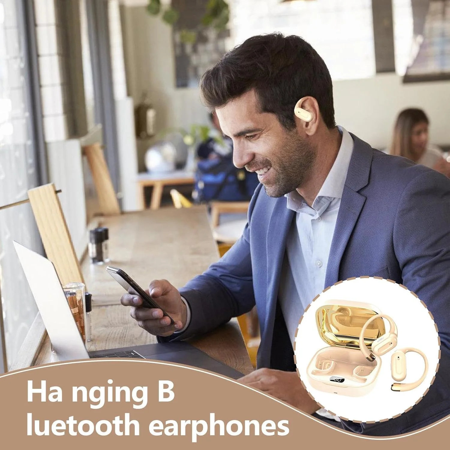 هدفون‌های بی‌سیم با طراحی گوش باز، مقاوم در برابر عرق، صدای کم تاخیر، دستگاه پخش صدا برای کار، شنا، دویدن و استفاده پخش زنده، کرمی/مشکی