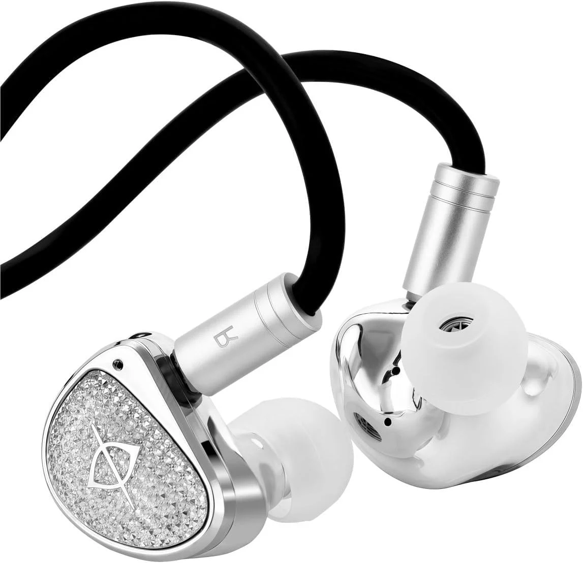 هدفون سیمی حرفه ای EarAcoustic بدون میکروفون، صدای Hi-Res با آهنرباهای دوگانه N50 و دیافراگم الماس، جک 3.5 میلی متری برای موسیقی/بازی/استودیو، کابل قابل تعویض (نقره ای - STA-HI END MAX)