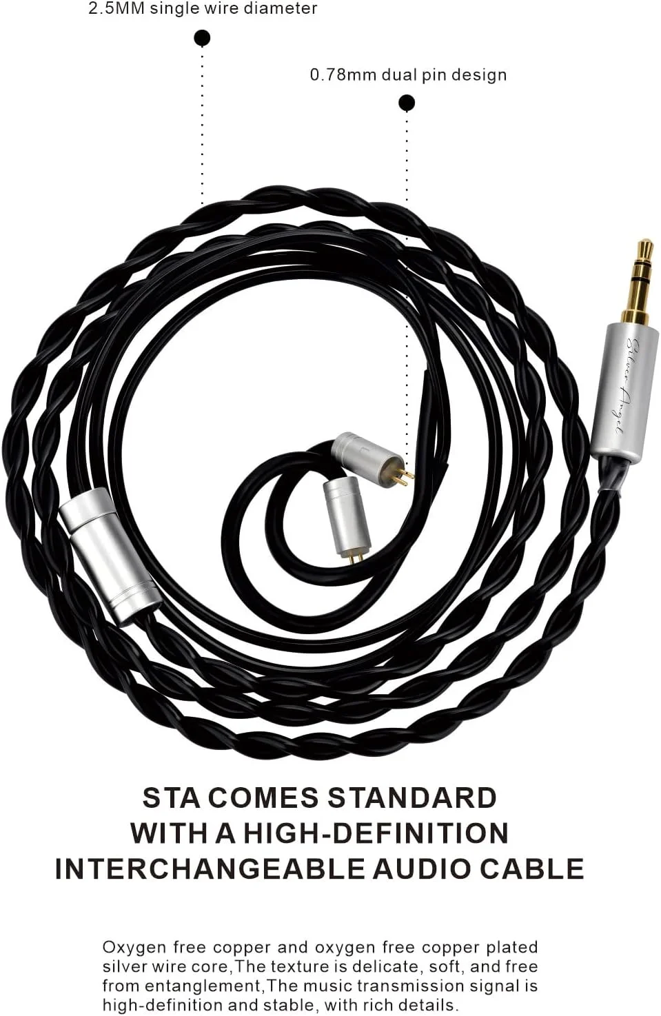 هدفون سیمی حرفه ای EarAcoustic بدون میکروفون، صدای Hi-Res با آهنرباهای دوگانه N50 و دیافراگم الماس، جک 3.5 میلی متری برای موسیقی/بازی/استودیو، کابل قابل تعویض (نقره ای - STA-HI END MAX)